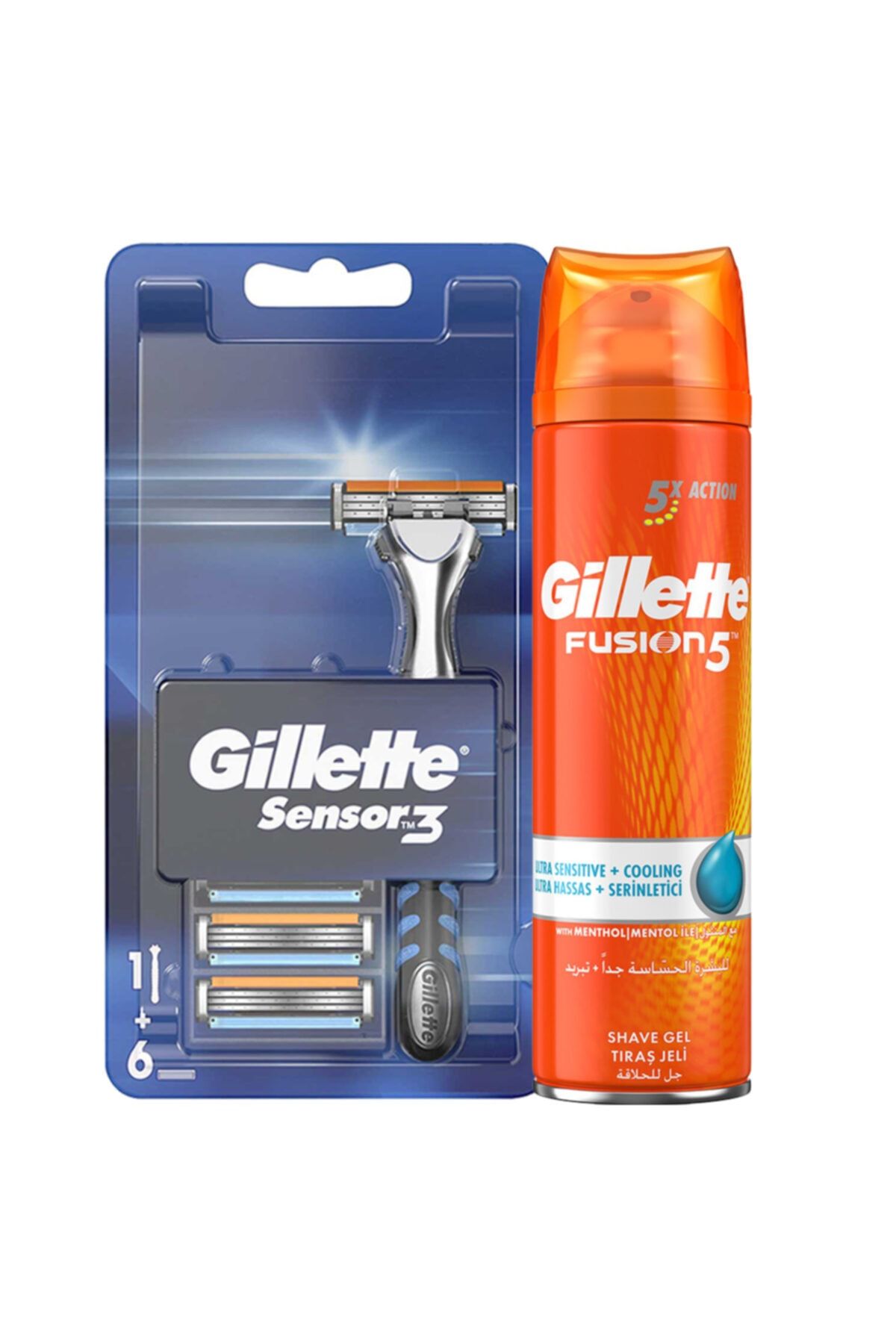 Gillette Sensor3 Tıraş Makinesi + Yedek Tıraş Bıçağı 6'lı Serinletici Tıraş Jeli 200 ml