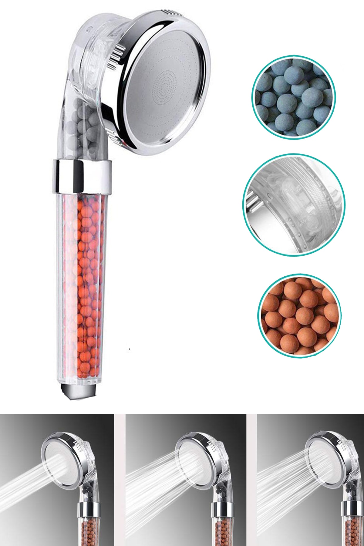 KUSTAR Filtreli Su Tasarruflu 3 Fonksiyonlu Banyo Duş Başlığı Mineral Özellikli Iyon Boncuklar