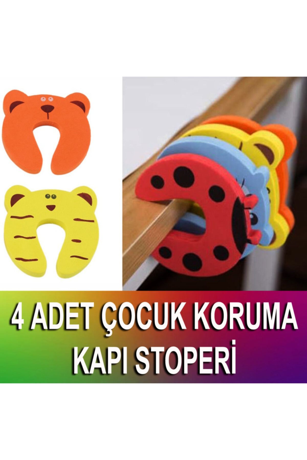CMT Kapı Stoperi Bebek Çocuk Parmak Koruyucu 4lü Set Hayvan Figürlü Stoper Bebek Koruma Güvenlik Emniyet