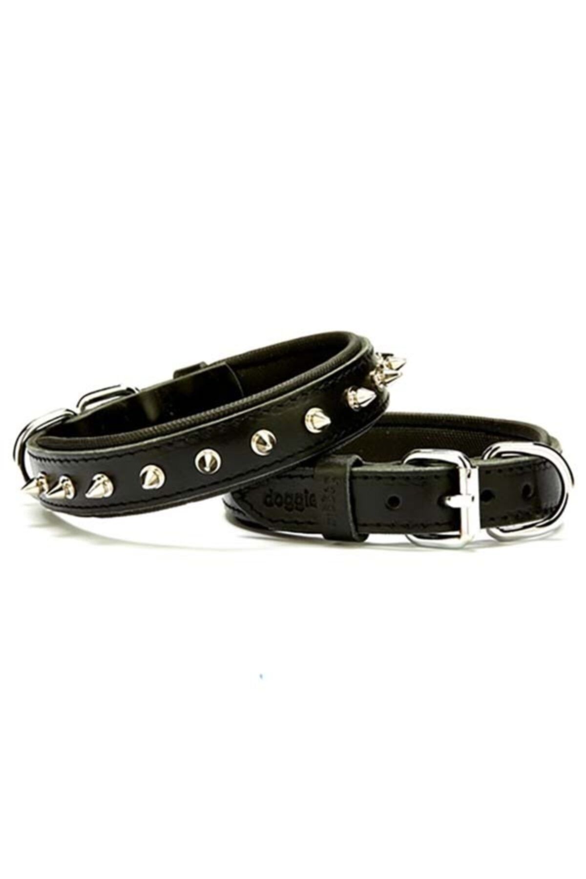 Doggie Black Konforlu Hakiki Deriden El Yapımı Çivili Köpek Boyun Tasması 2,5x37-45cm