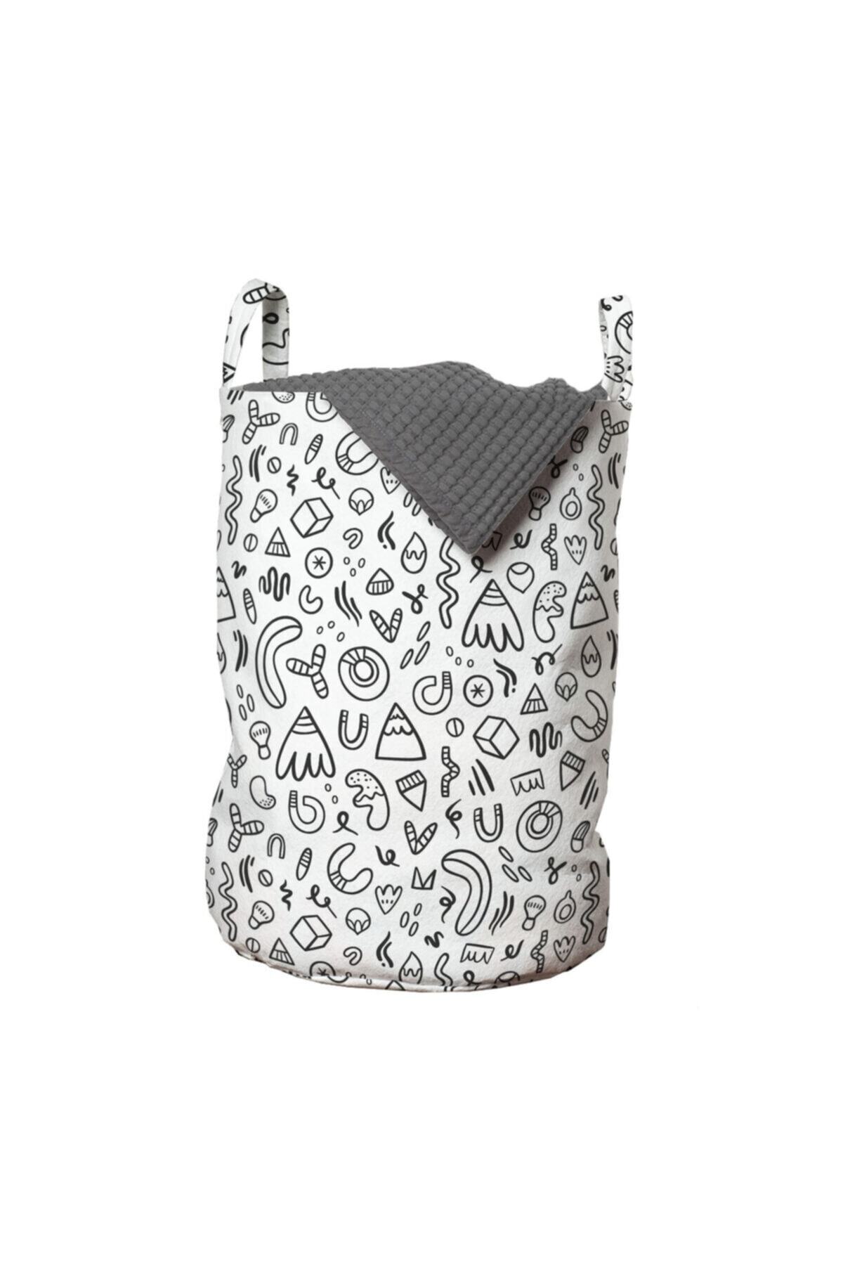 Rengirenk Çocuksu Çamaşır Sepeti Basit Çizimli Eğlenceli Figürlü Çalışma