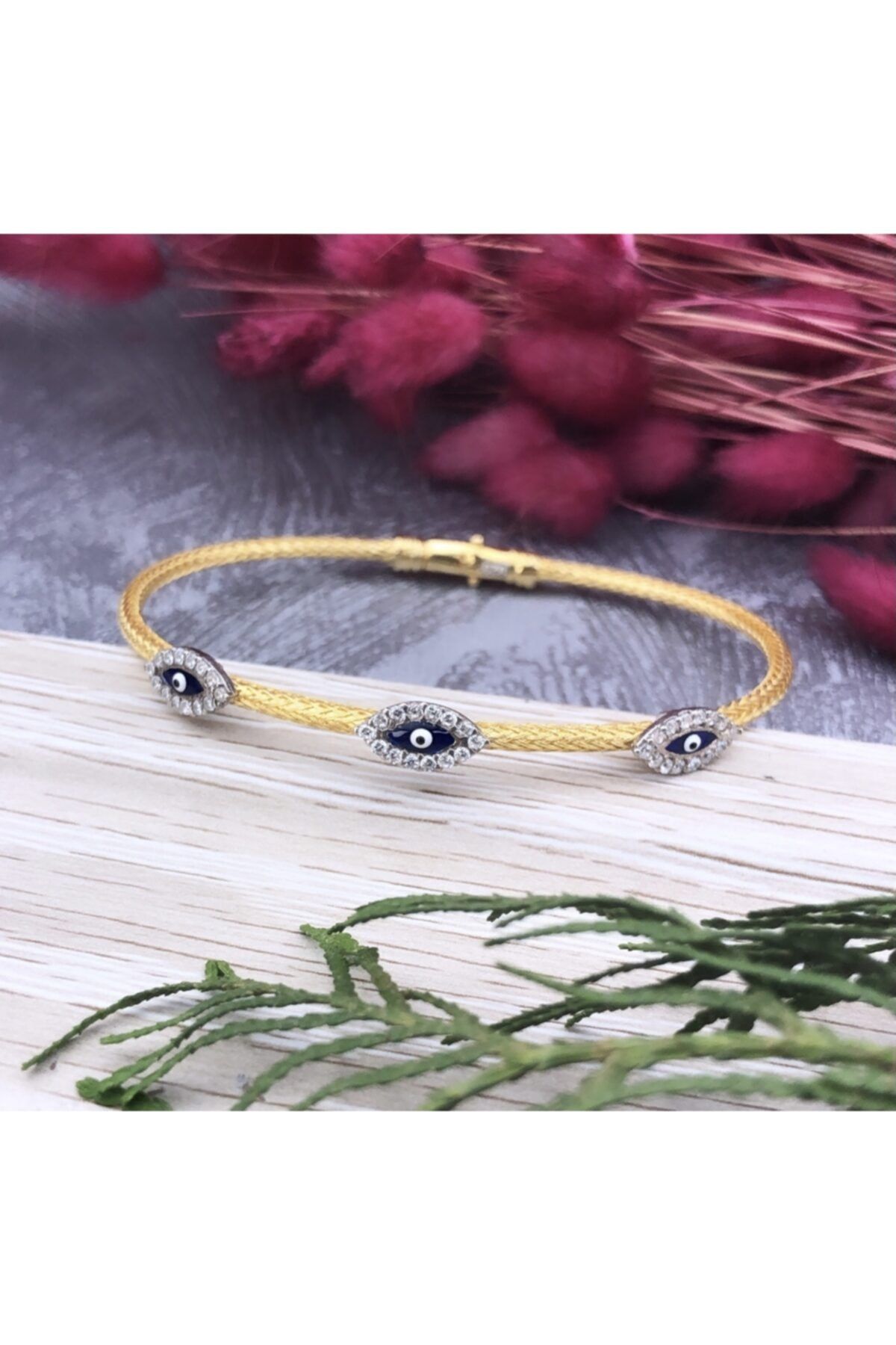 Joel Jewelry Kadın Altın Kaplamalı Gümüş Nazarlı Bilezik 925 Ayar