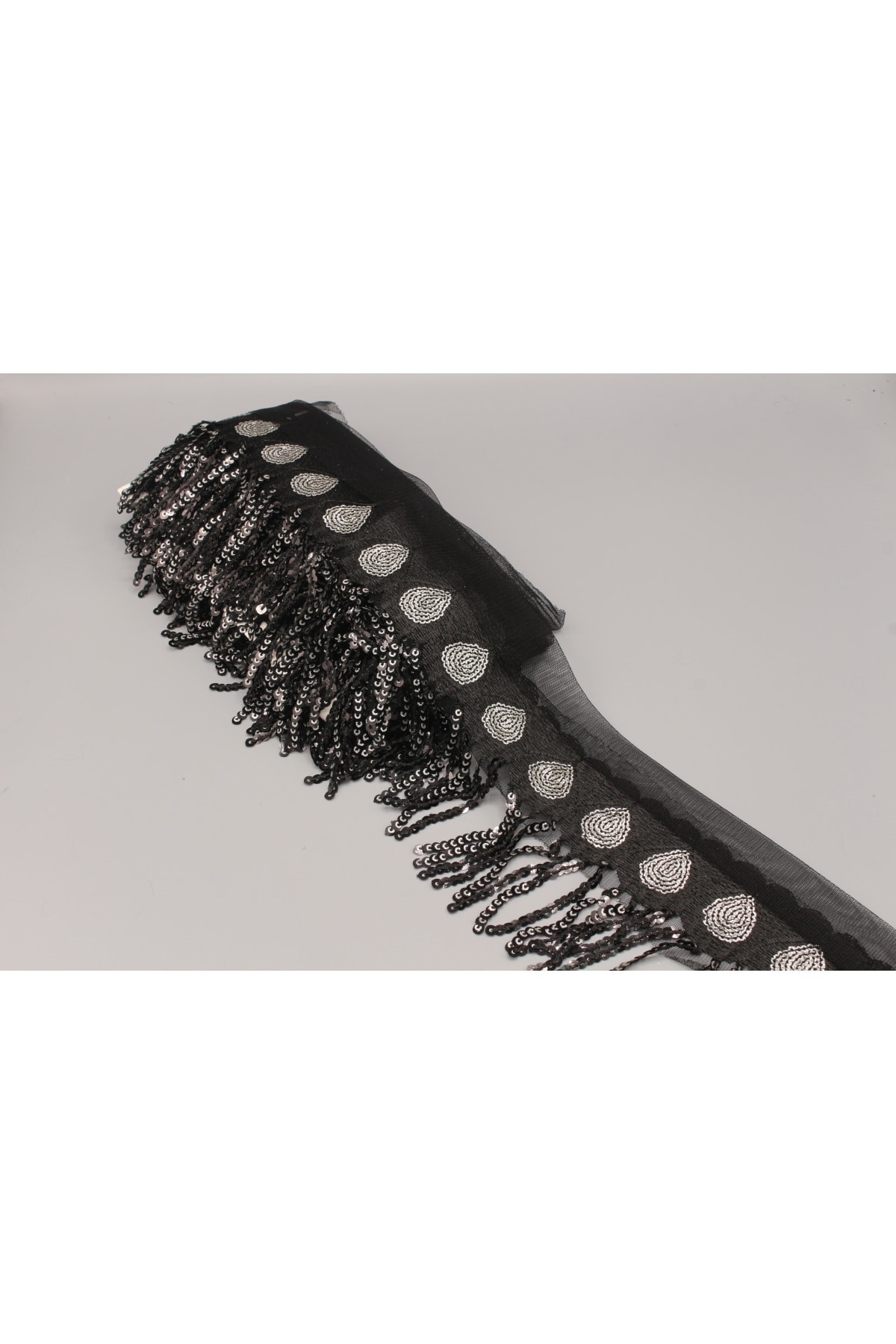 HaserEticaret Siyah Saçaklı Pullu Şerit