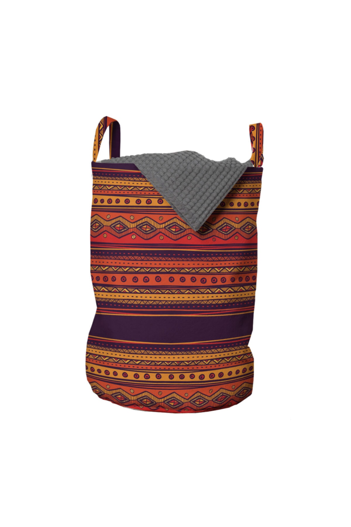 Rengirenk Çizgili Çamaşır Sepeti Turuncu Kilim Desenli