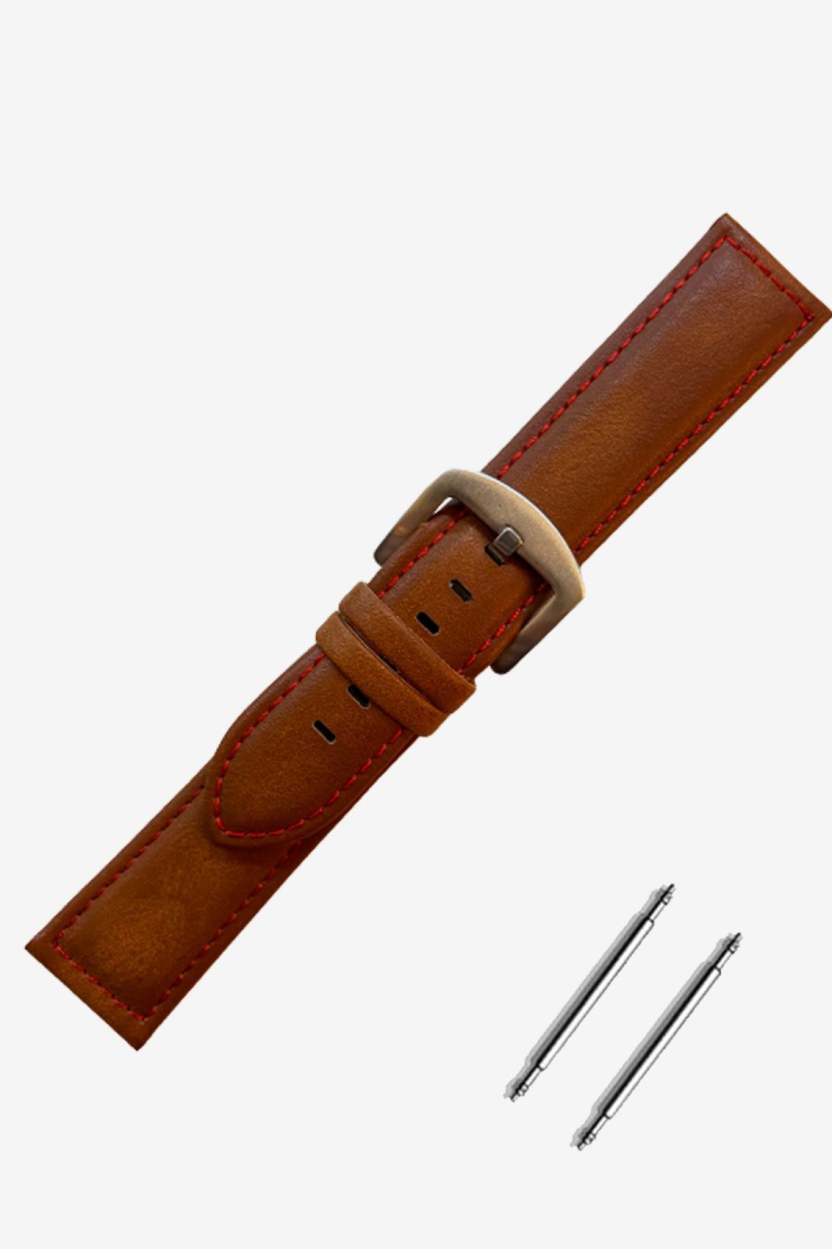 Trendburada Lacoste 20mm Saat Uyumlu Taba Renk Kırmızı Dikişli Deri Saat Kordonu Kayışı