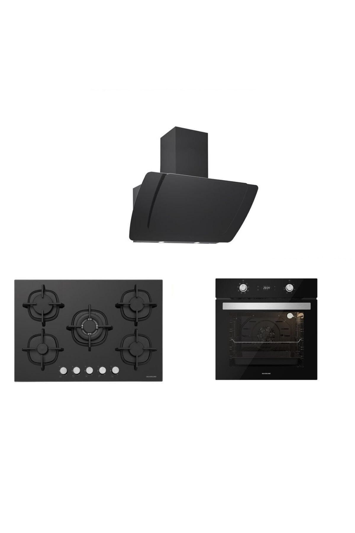 Silverline Siyah Cam Ankastre Set 5 Yıl Garanti (3373 Mısto 60+cs5364b01+bo6504b01)