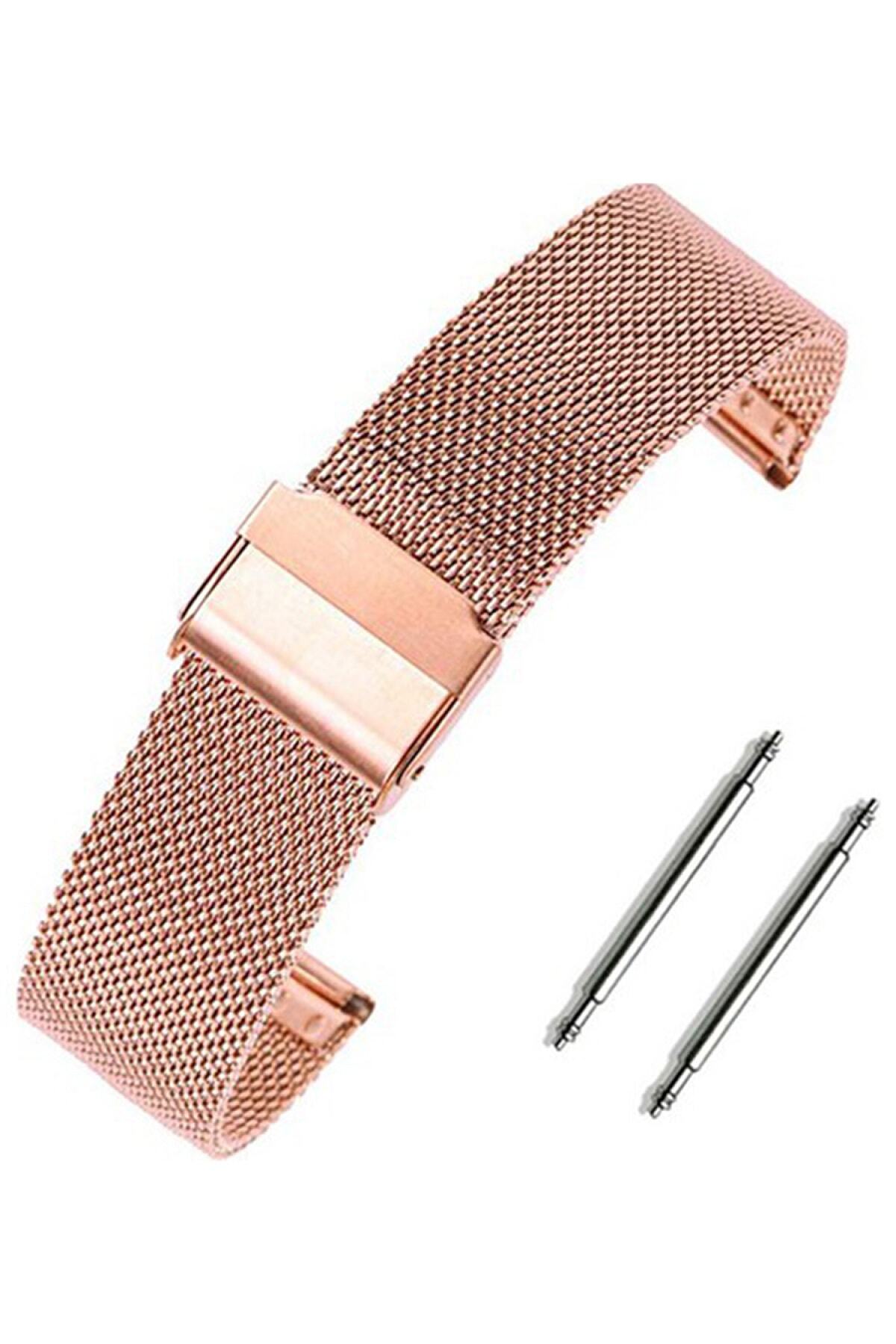 Trendburada Amazfit Gts Saat Uyumlu Rosegold Renk Paslanmaz Çelik Kalın Örgü Hasır Saat Kordonu