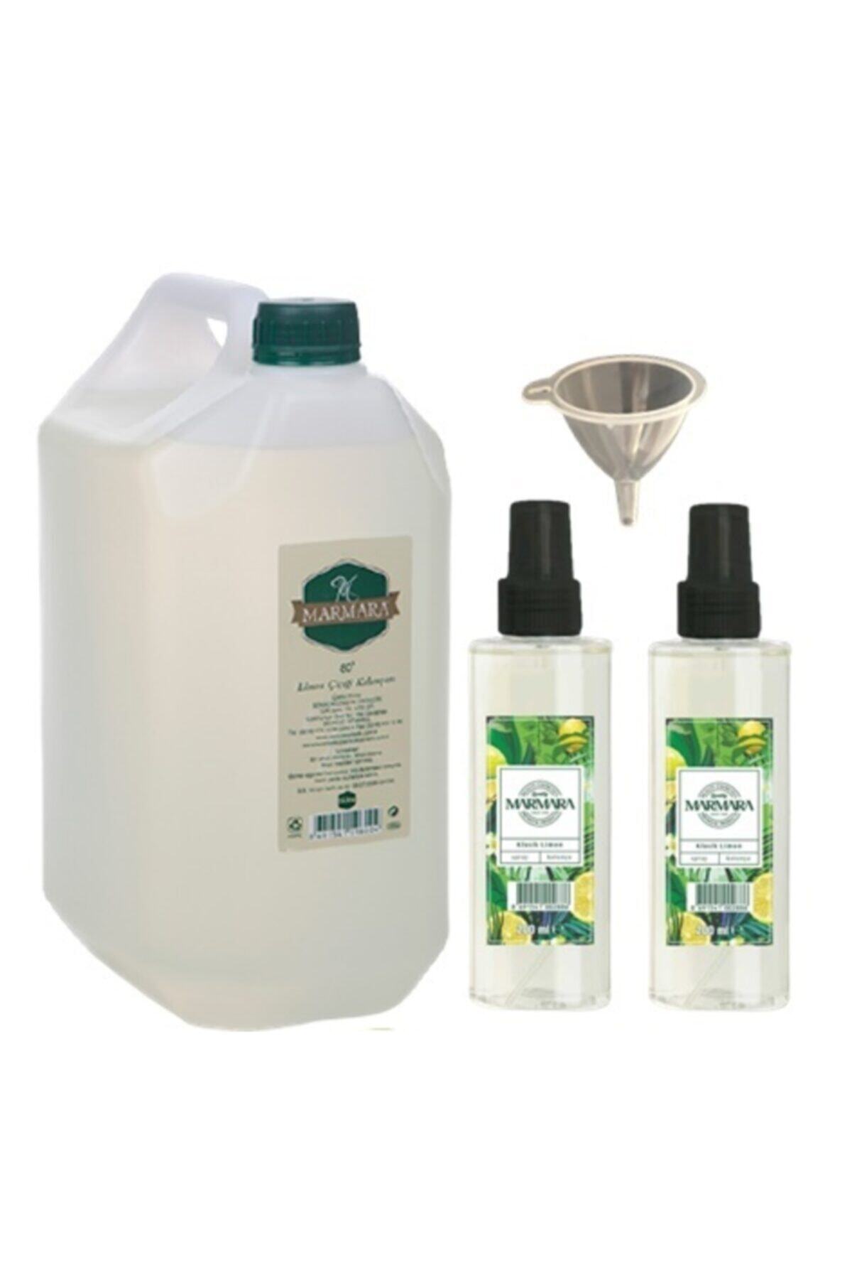 Marmara Kolonya Marmara 80° Limon Kolonyası 5 Litre Bidon 2 Adet 200 Ml Sprey Kolonya + Huni Hediye