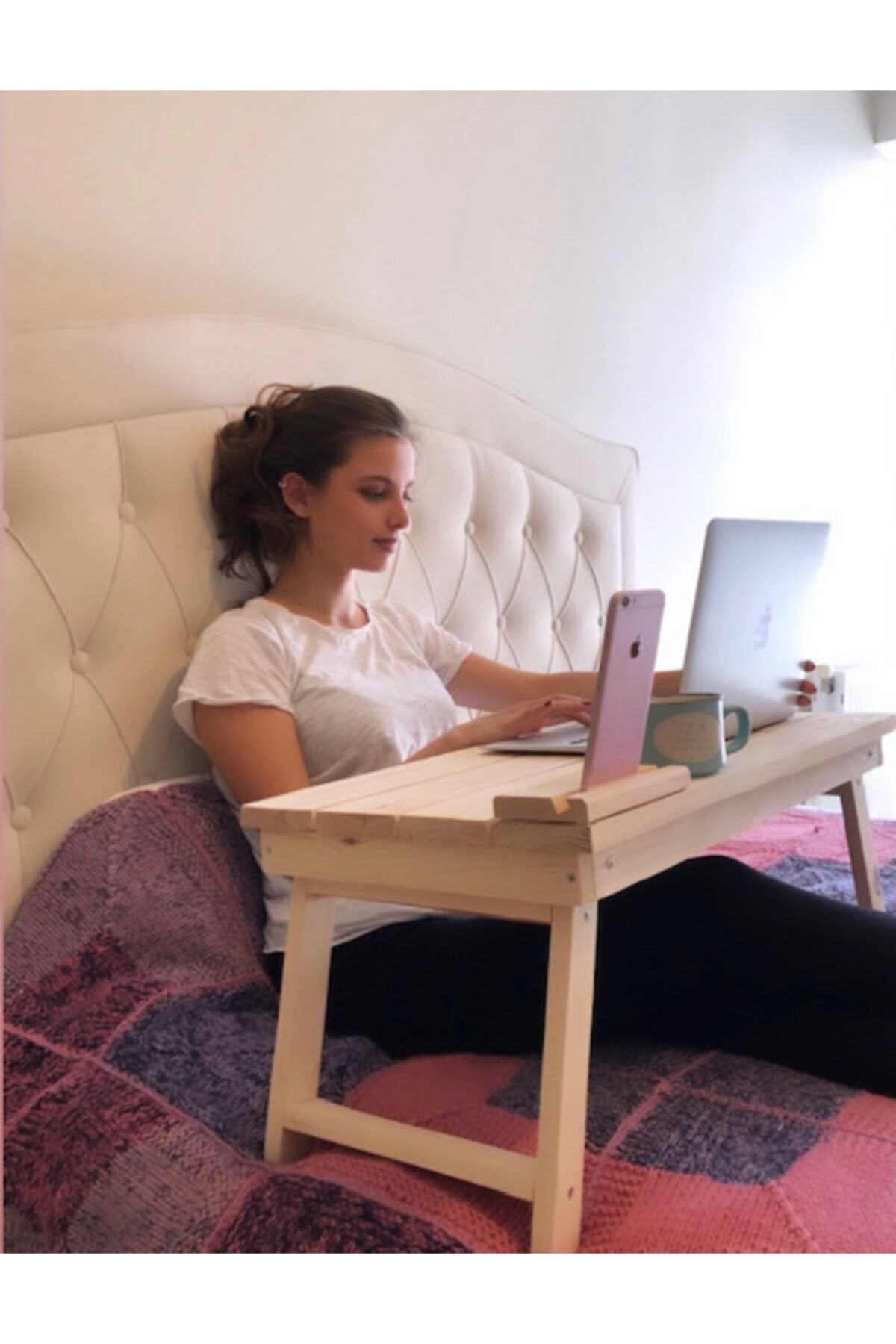 MİORRA Doğal Ahşap Laptop Sehpası Çalışma Masası Katlanabilir