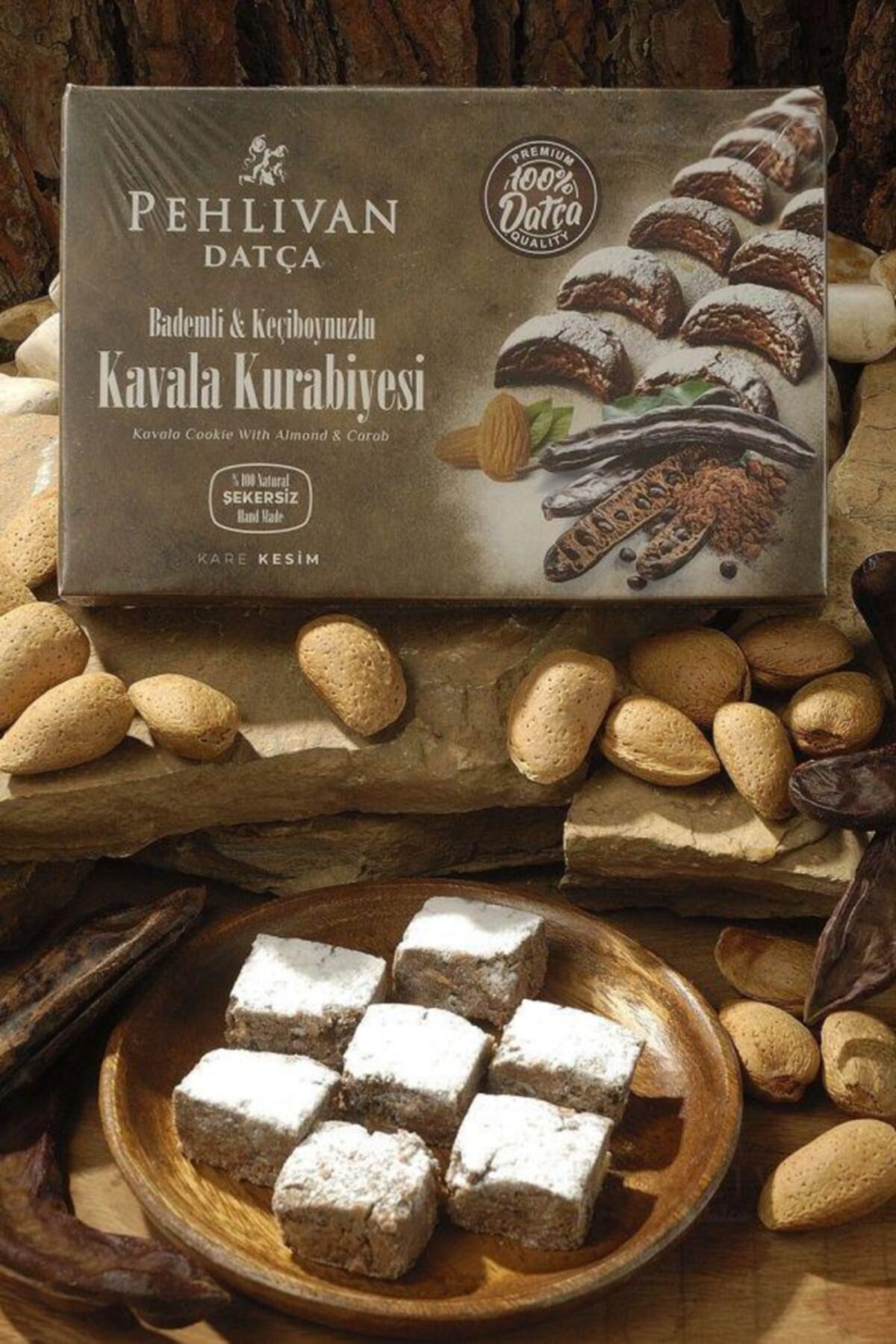 PEHLİVAN DATÇA Keçiboynuzlu Bademli Kavala Kurabiyesi - 200 gr Şekersiz