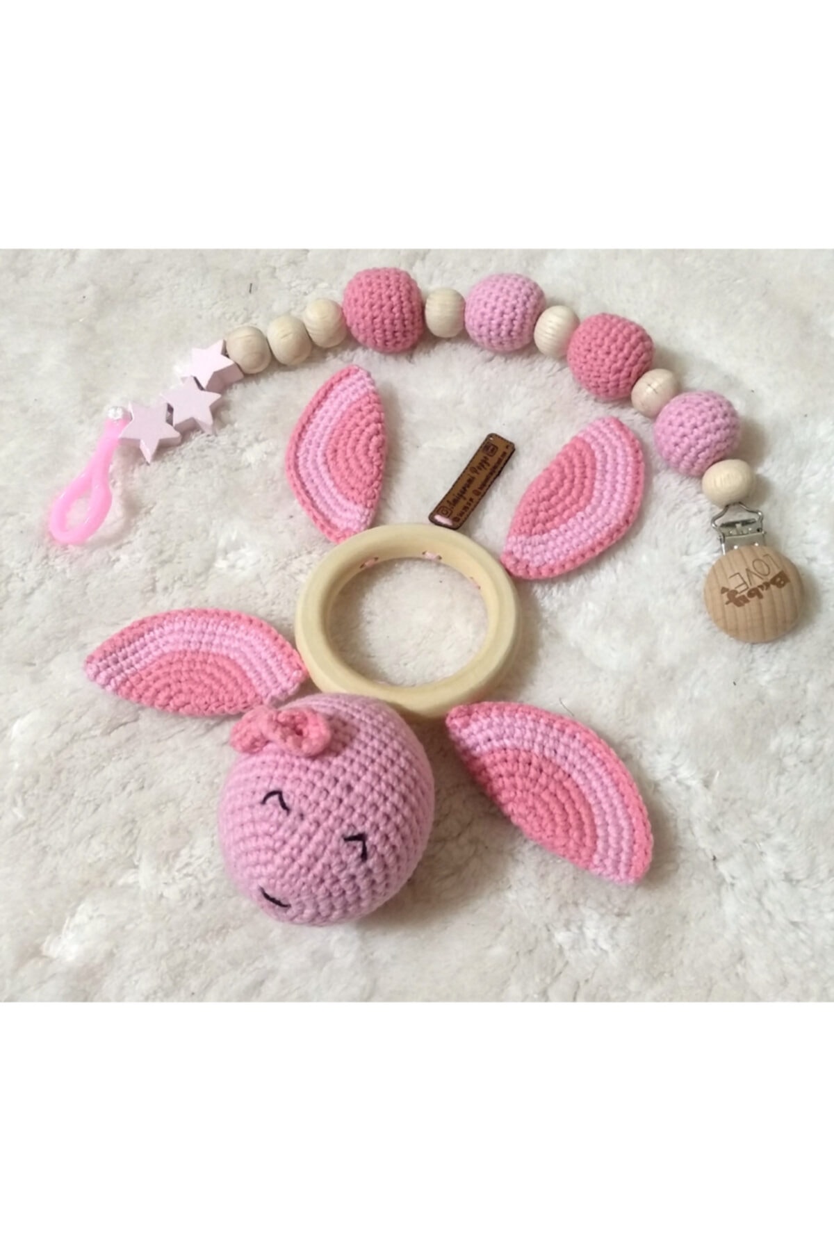 Amigurumi Popyo Amigurumi Örgü Emzik Zinciri ve Çıngırak Seti