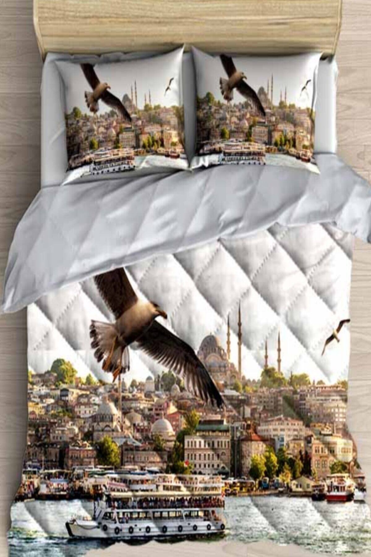 Osso Halı Istanbul Boğazı Deniz Manzara 3d Desenli Çift Kişilik Mikrofiber Yorgan Uyku Seti