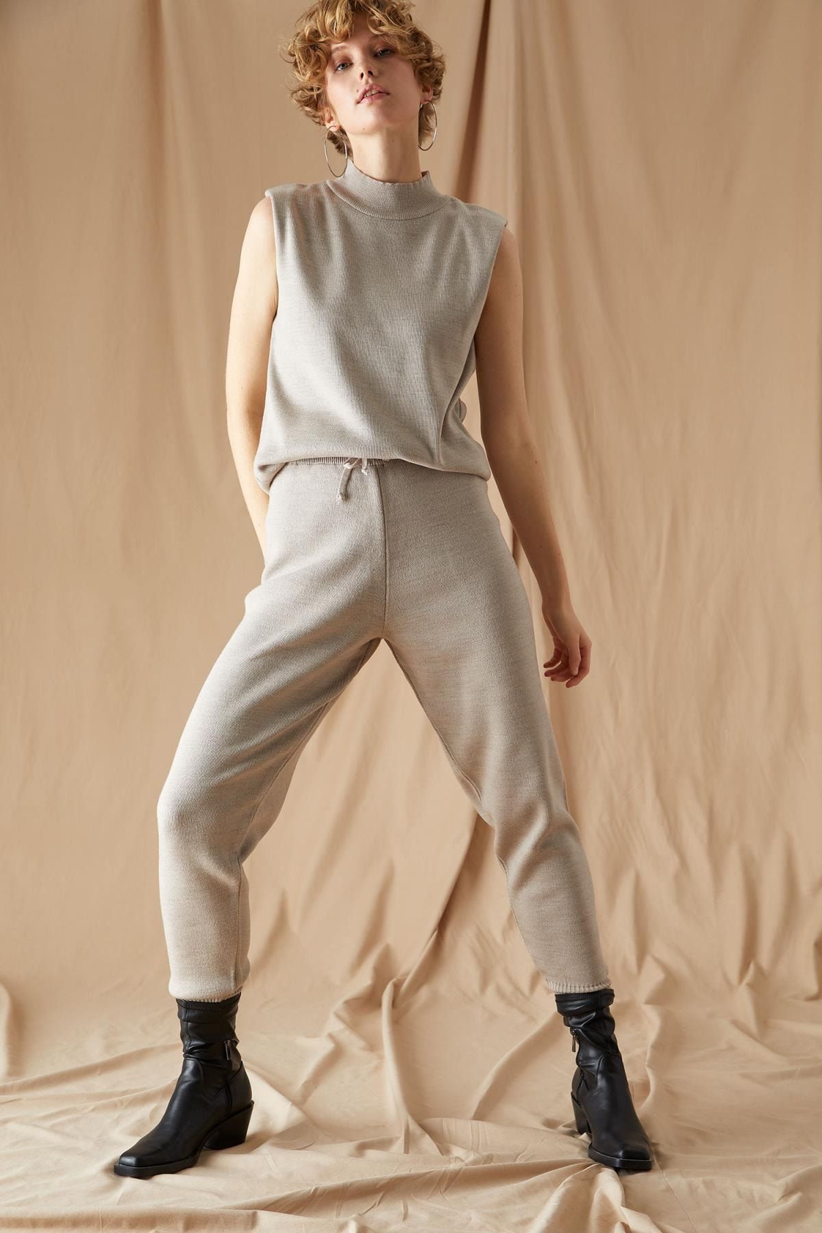 DeFacto Kadın Vıson Melange Triko Beli Bağcıklı Jogger Pantolon T6495AZ20WN