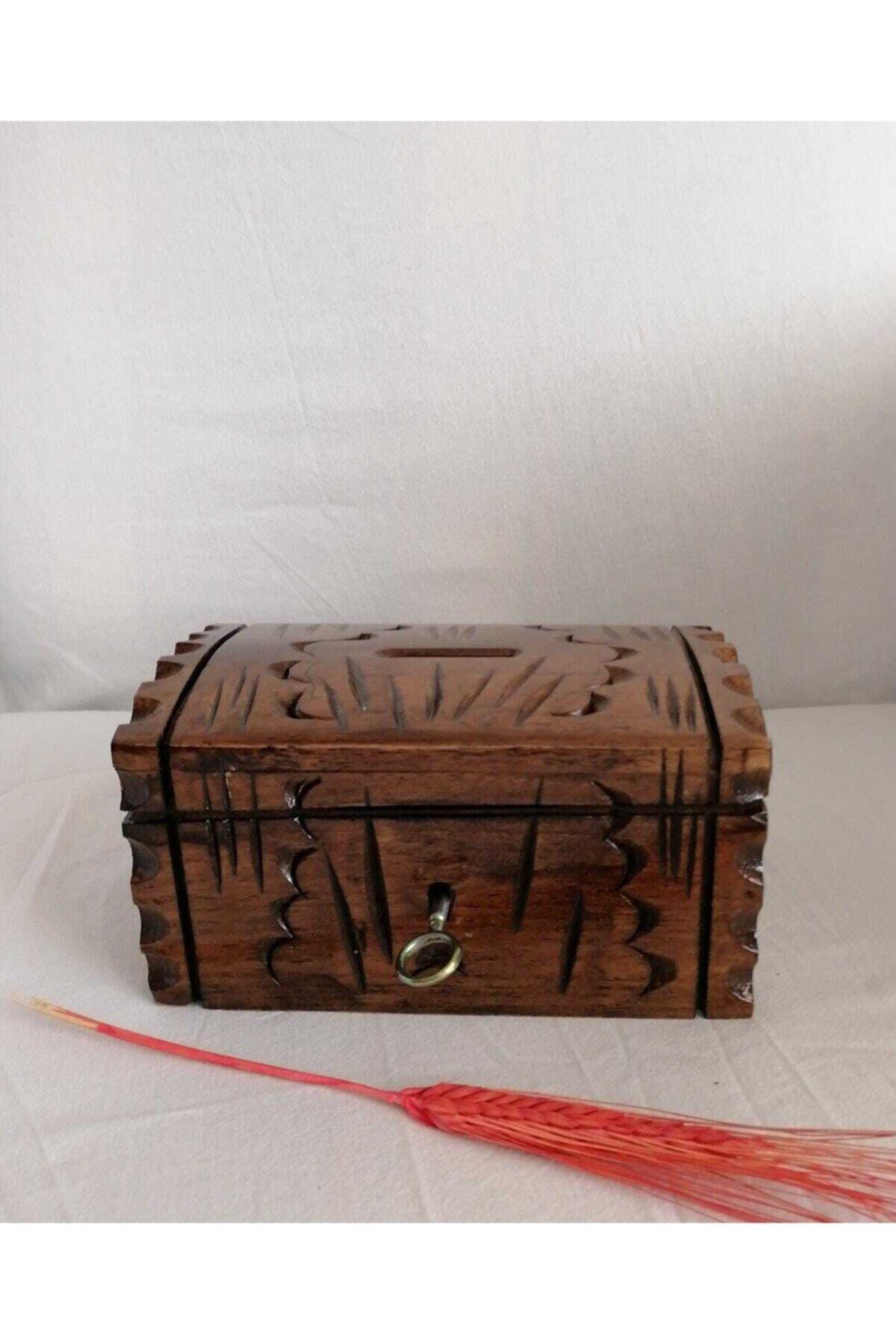 zehas ticaret Ahşap Tek Anahtarlı Kumbara Sandık Büyük Boy *24*cm
