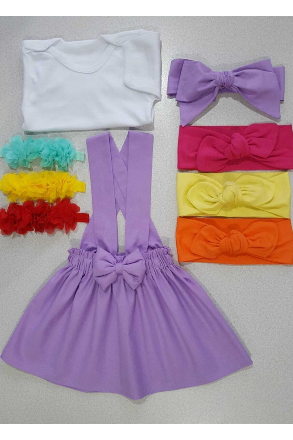 Yumurcak Poplin Elbise Bandana Ve Badi Set