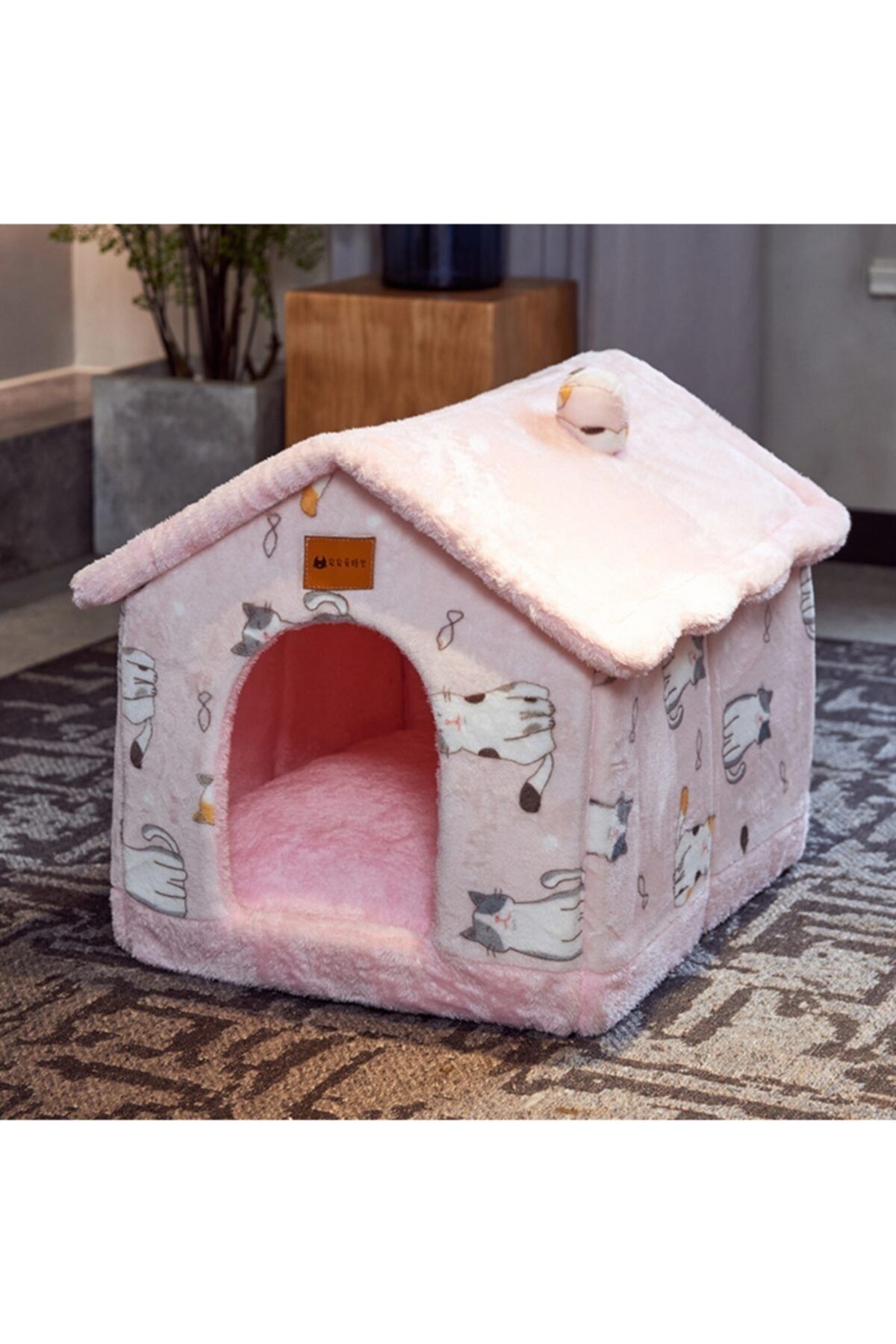 inegoldeneve Çıkarılabilir Kedi Yatak Evi, Kedi Kulübesi Köpek Evi - Pembe - Ithal - %100 Polar
