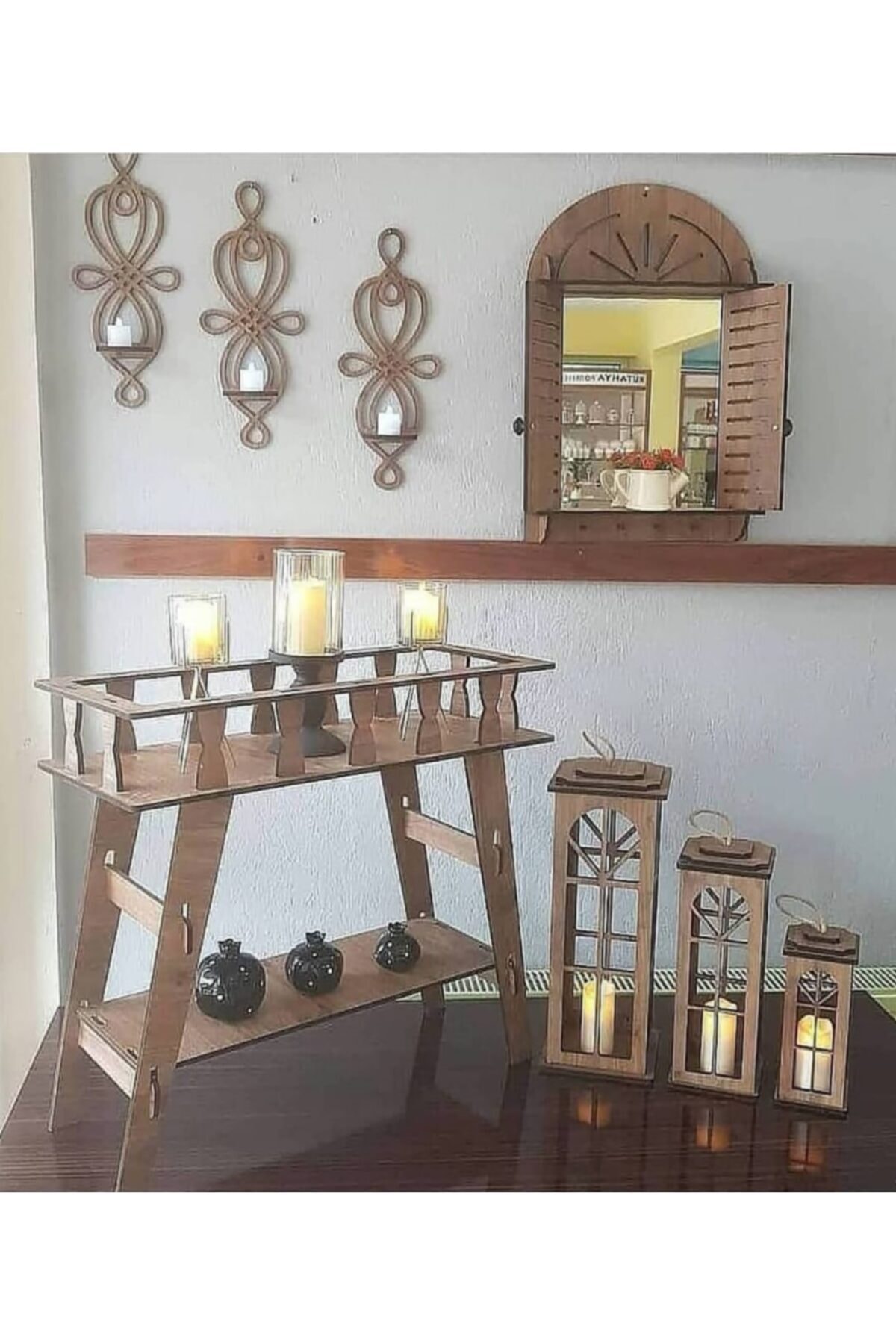 adımshops Ahşap Mumluk Seti