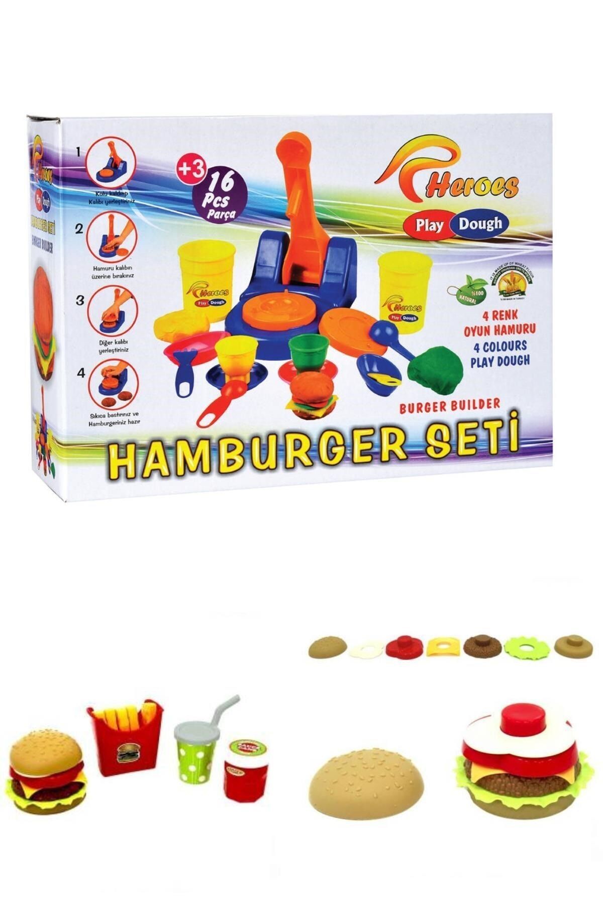 Mantlettic Eğitici Eğlenceli Hamburger Ustası 16 Parça Oyun Hamuru Seti