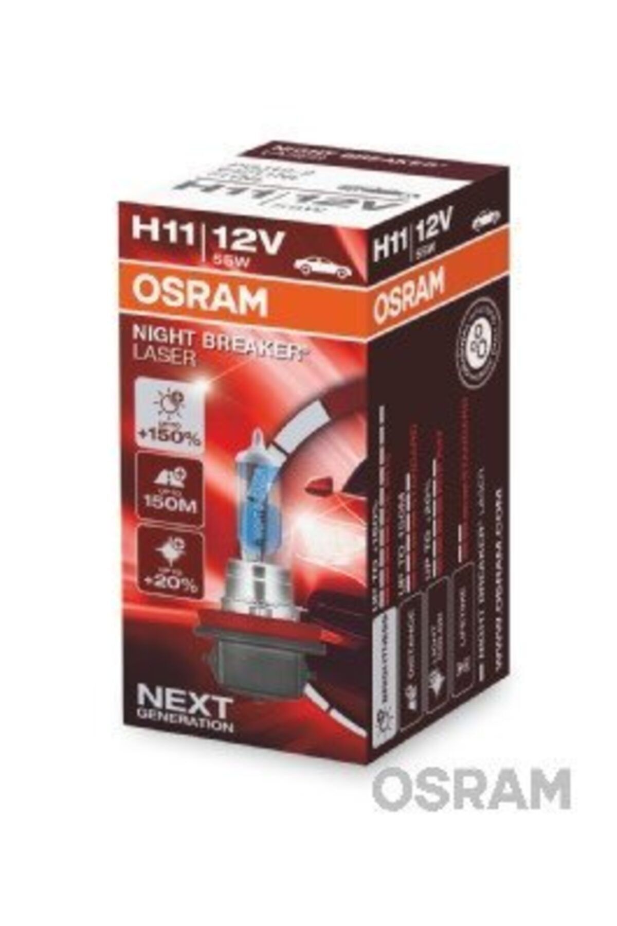 Osram Ampul 12v H11 55w Nıght Breaker Laser % 150 Güçlü % 20 Beyaz Işı
