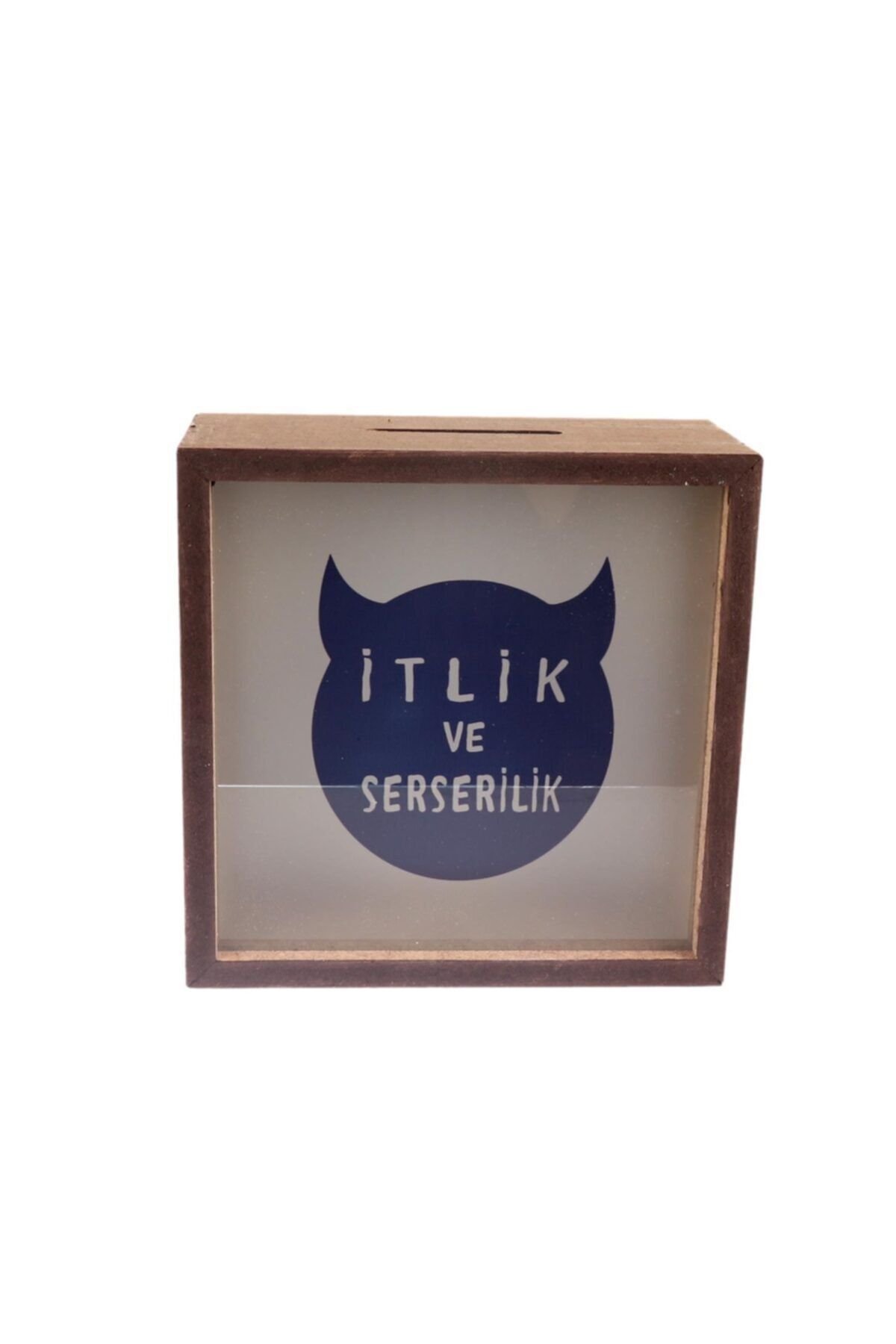 Cetinshop Kahverengi İtlik Ve Serserilik Baskılı Ahşap Kumbara