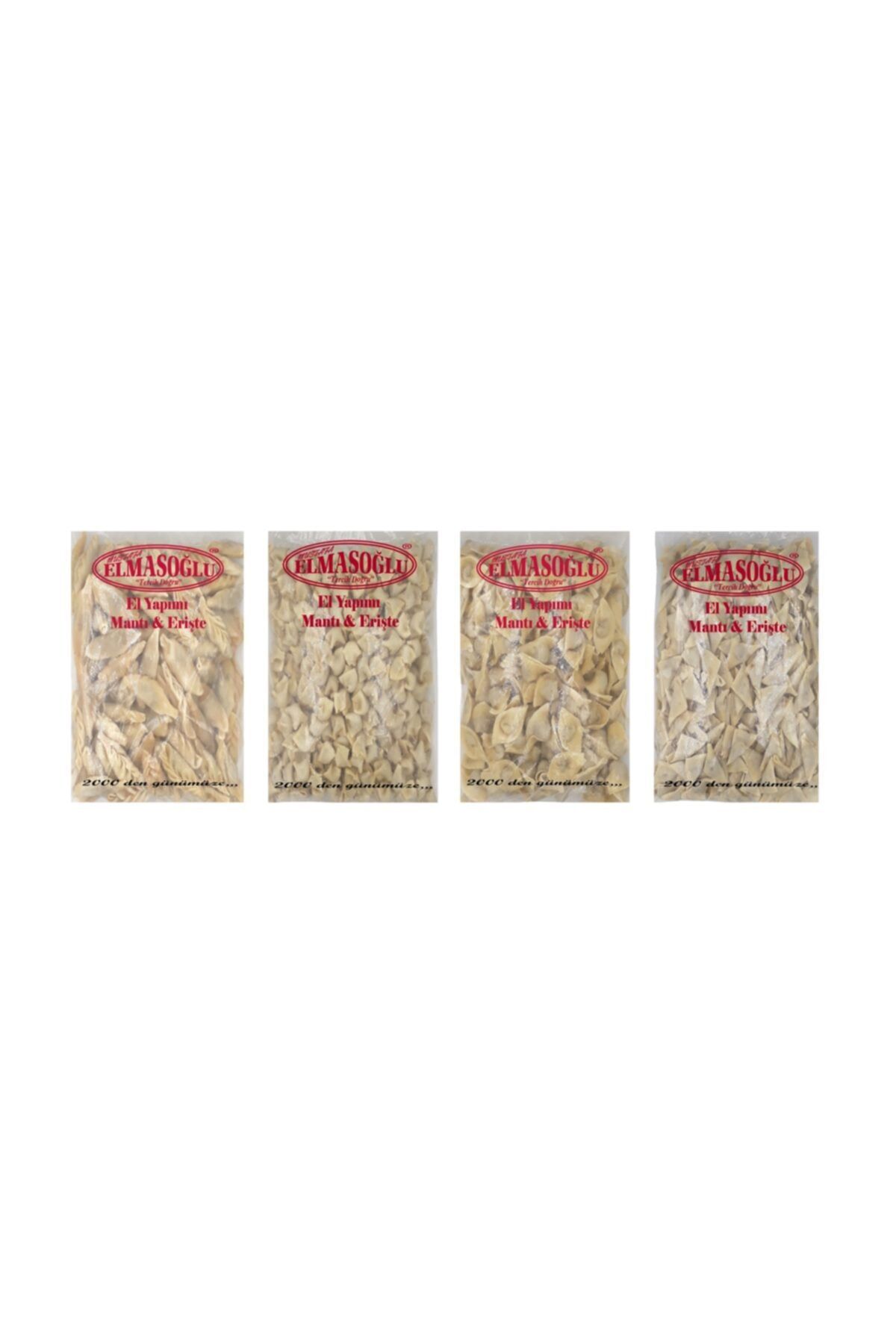 ELMASOĞLU MANTI El Yapımı Çerkez-sinop-bohça-üçgen Mantı.500 Gr 4 Paket Bir Arada Fırınlanmış Hemen Pişirmeye Hazır