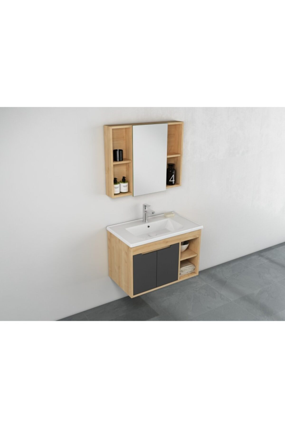 İsvea Isvea Nuvo 80 Cm Banyo Dolabı, Safirmeşe-antrasit Gri