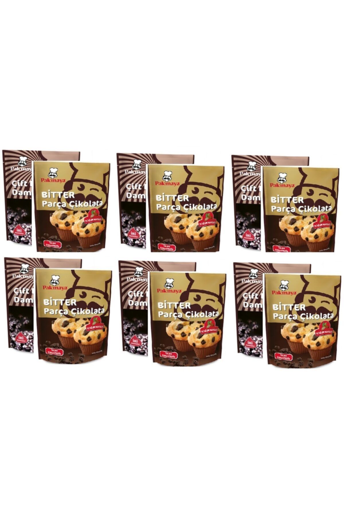 Pakmaya Çift Renkli Damla Çikolata 70 Gr X 6 Adet & Bitter Parça Çikolata 70 Gr X 6 Adet