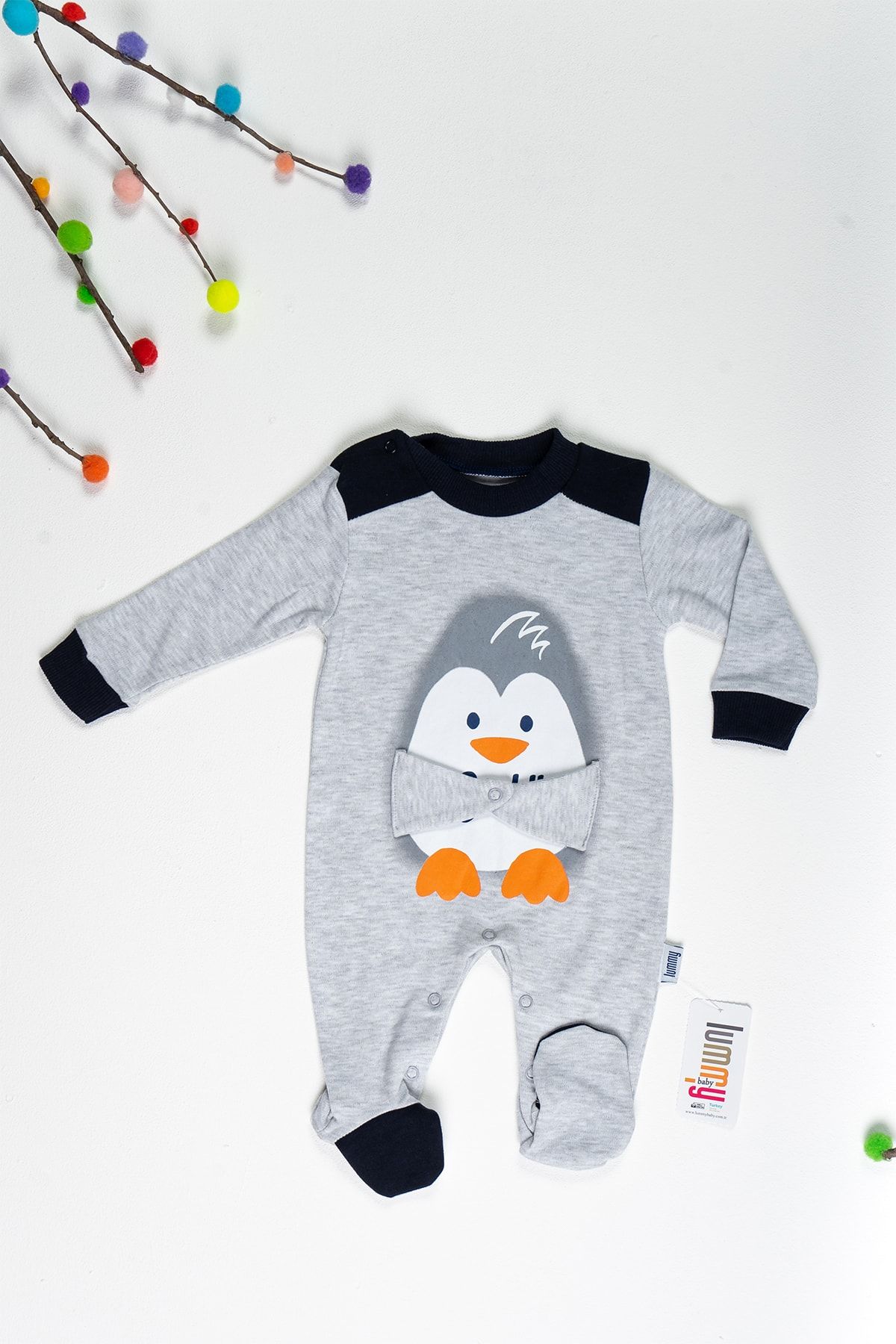 Necix's Erkek Bebek Gri Hugh Me Penguen Tulum