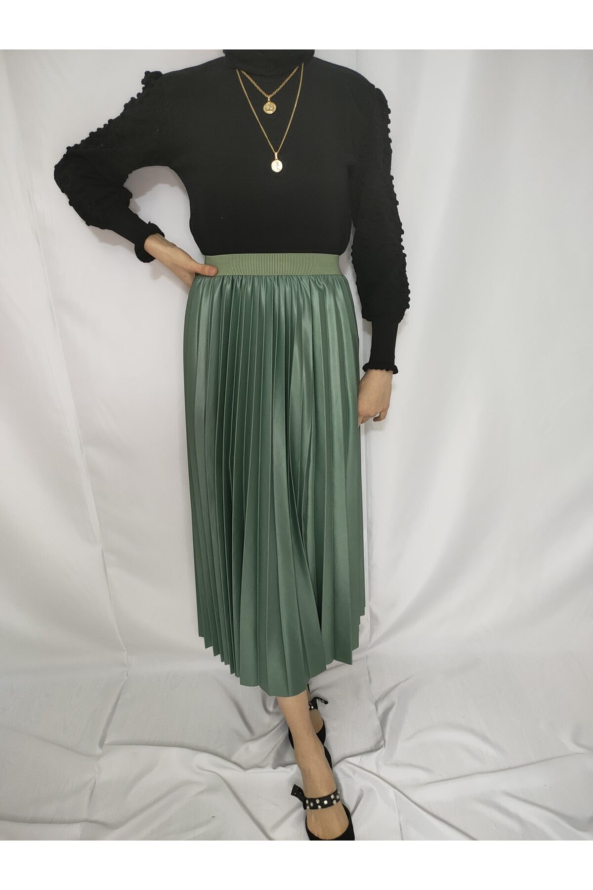 Elif Çınar Butik Kadın  Yeşil Pileli Etek