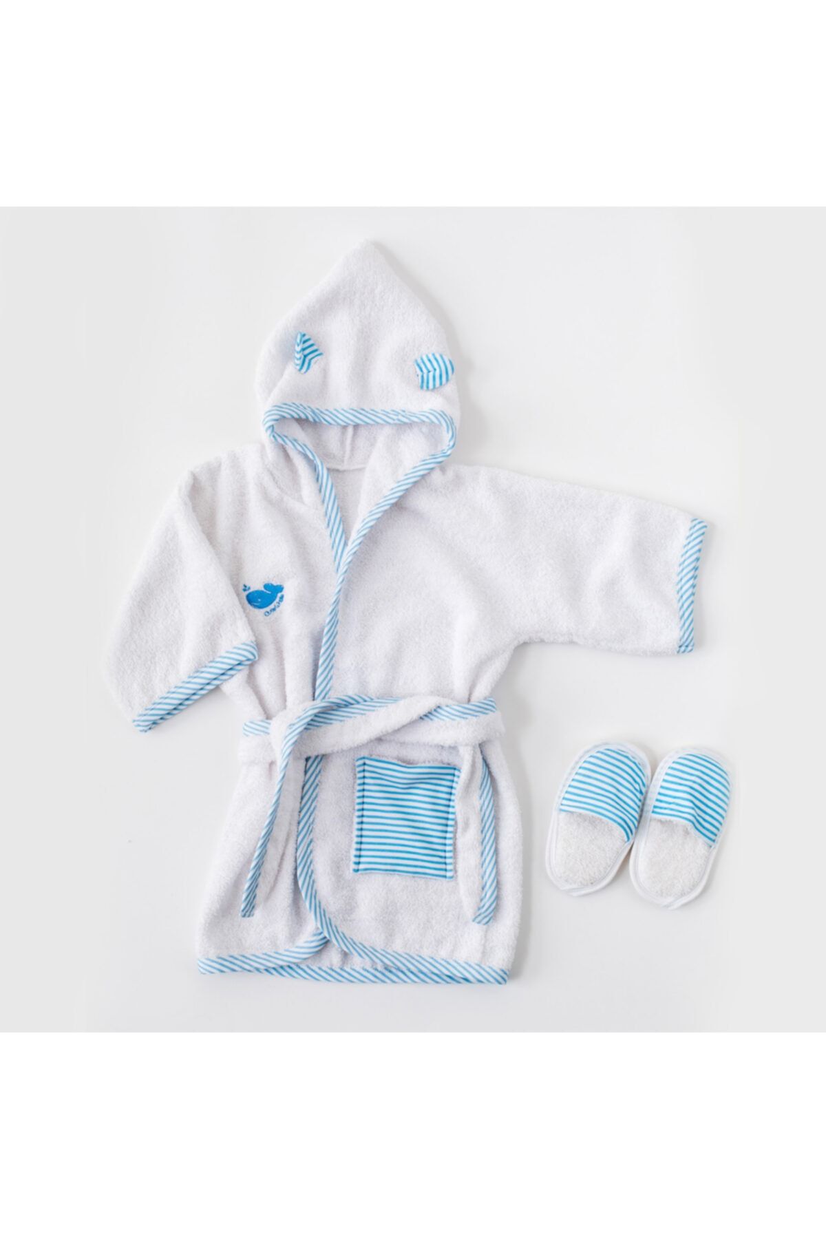 andywawa Unisex Bebek Beyaz Bathrobe Set Baby Home Bornoz Takım