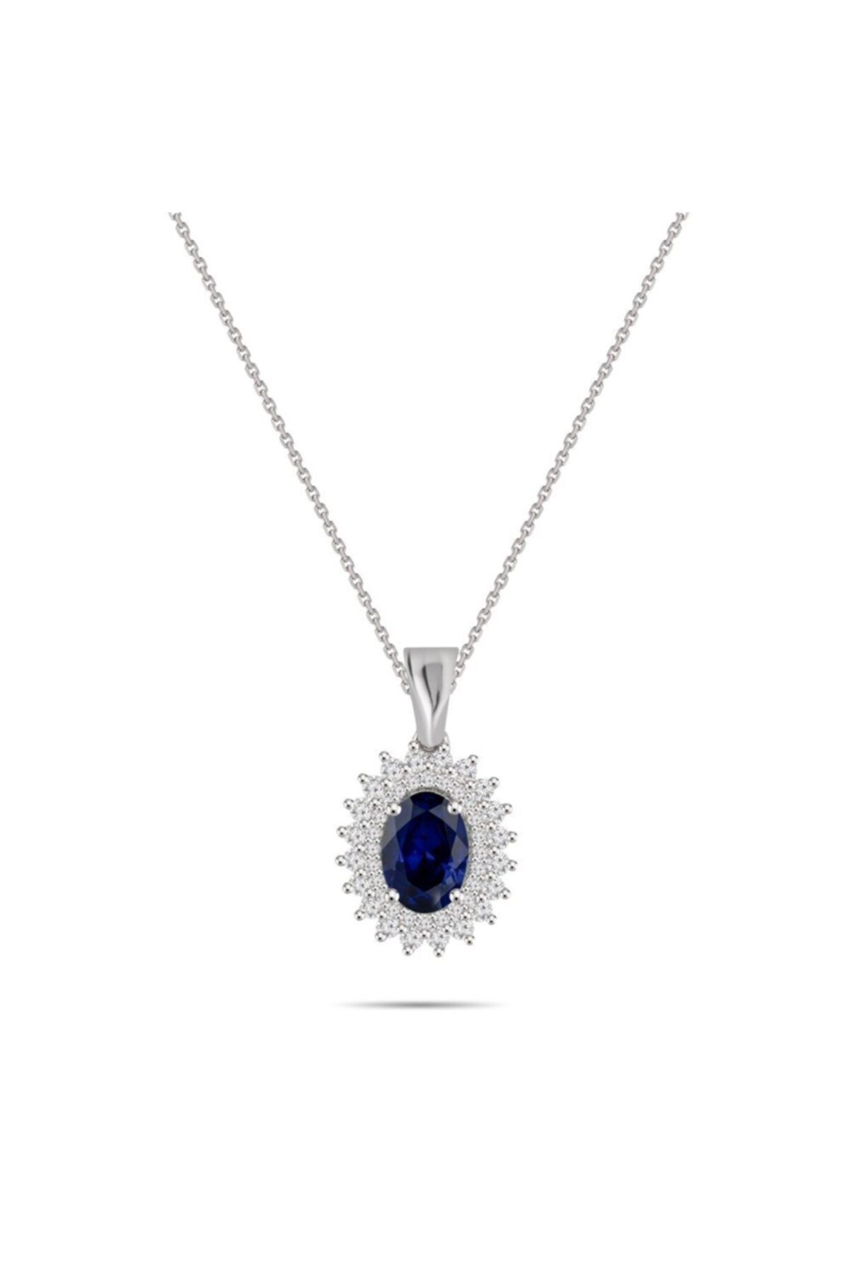Niş Pırlanta Kadın 1,44 Karat Pırlantalı Oval Safir Kolye