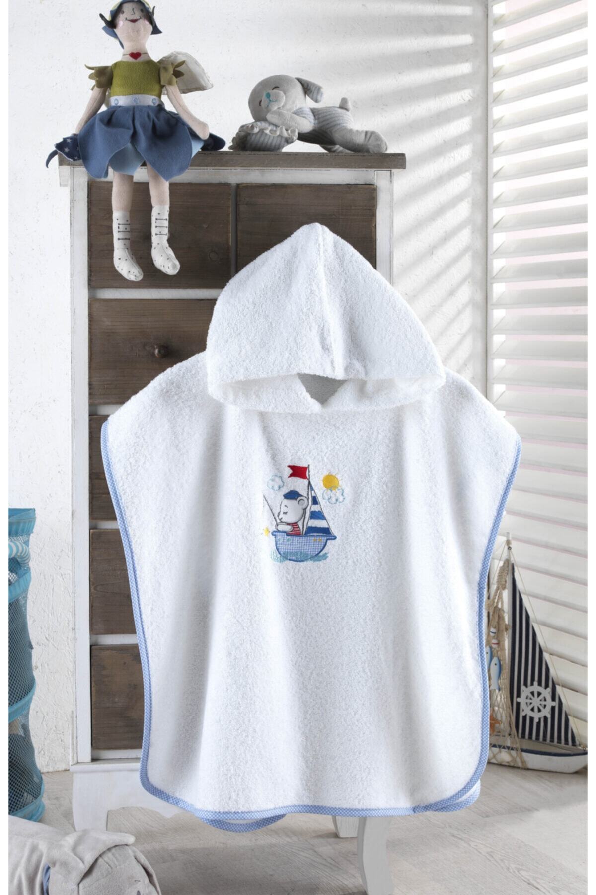 Montesia Teddy Bear %100 Pamuk Nakışlı Bebek / Çocuk Havlu Panço – Beyaz 60 X 60 Cm