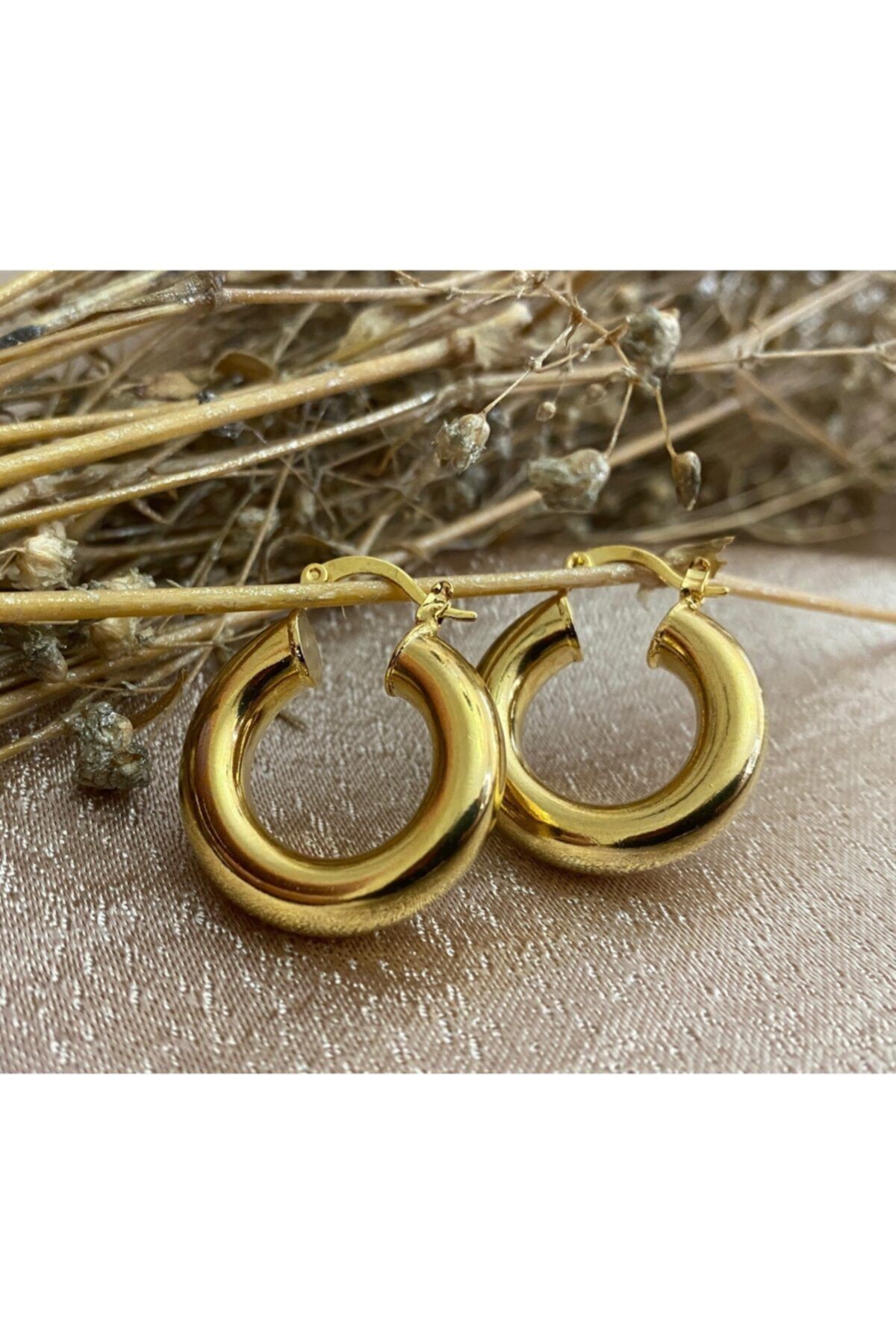 Markiz Takı Gold Ufak Çelik Halka Küpe