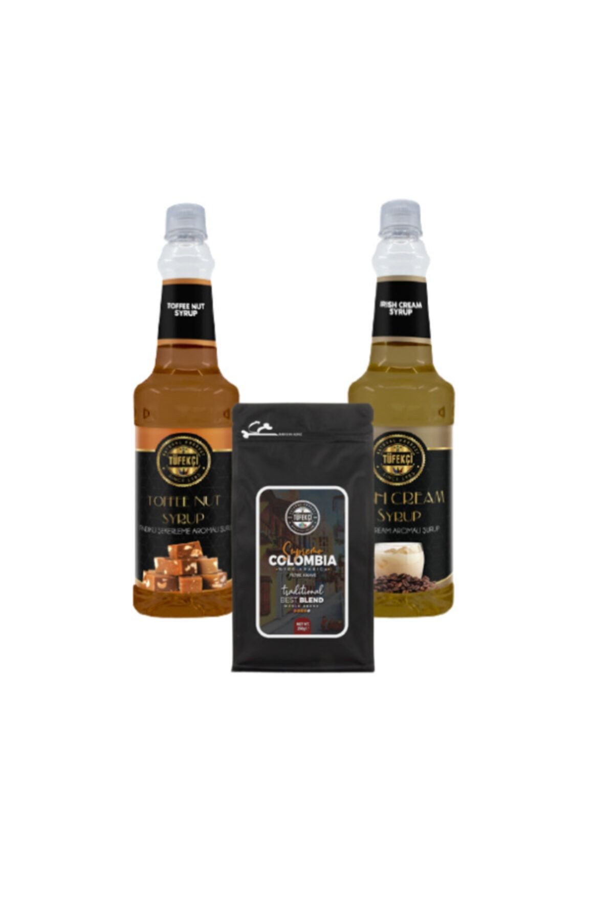 By Tüfekçi 3lü Avantajlı Set Toffee Nut Ve Irish Cream Şurup 2x750ml Ve 250 Gr Colombia Filtre Kahve