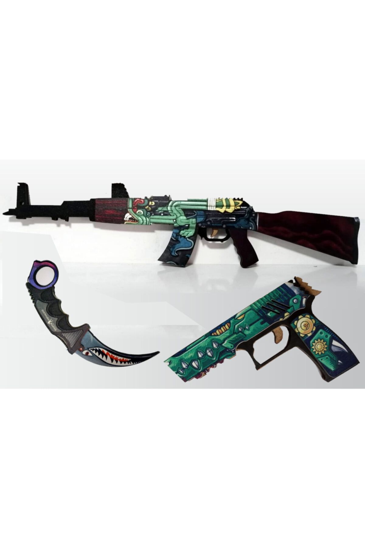 Hediyenealsak Ahşap Cs - Go Ak47 Ateş Yılanı Skin Kaplama Oyuncak Set1