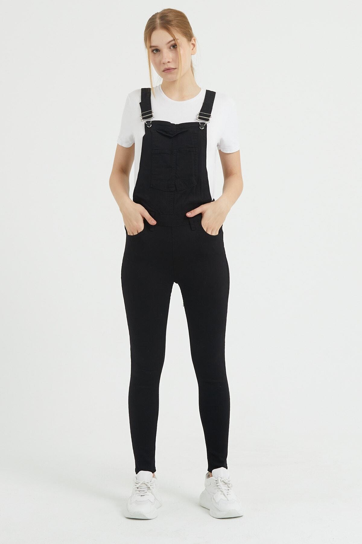Terrenova E.x.t.r.a Black Siyah Skinny Solopet Jeans , Bahçıvan Pantolon, (SOLMAZ SİYAH)