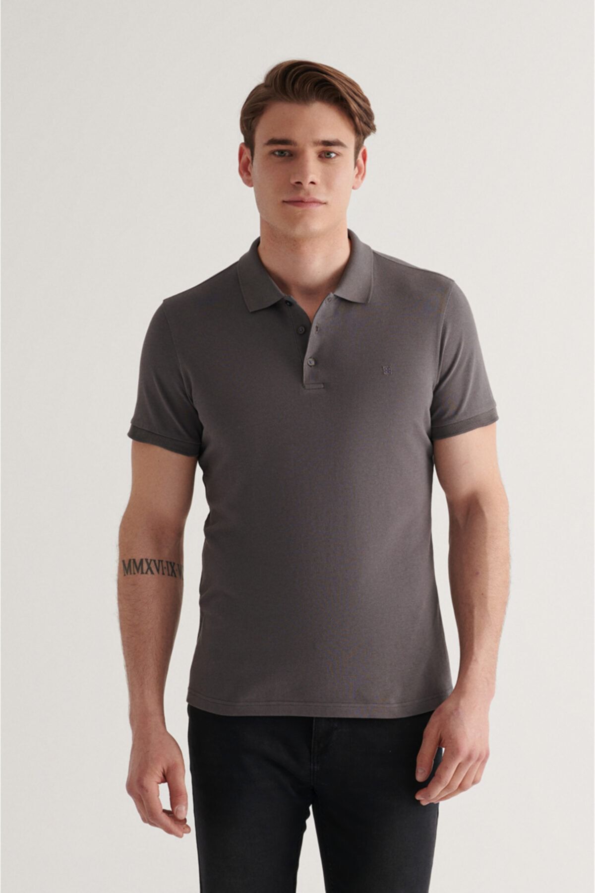 Avva Erkek Antrasit Polo Yaka Düz T-shirt E001004