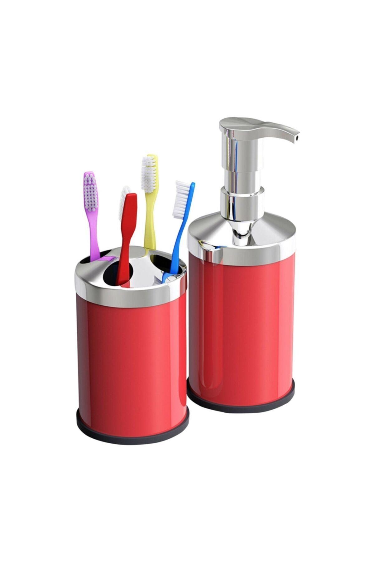 Sas Kırmızı Tezgah Üstü 250 Cc Sıvı Sabunluk - Diş Fırçalık Seti Ikili Banyo Seti