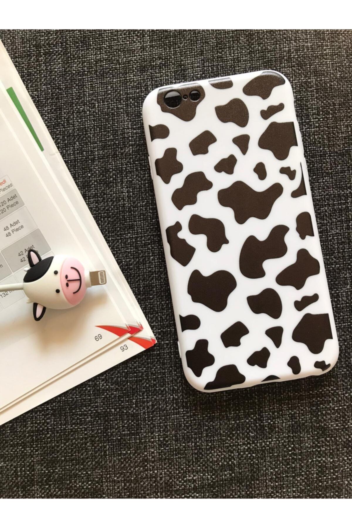 SUPPO Iphone 7 Ve 8 Uyumlu Inek Desenli Kılıf+kablo Koruyucu