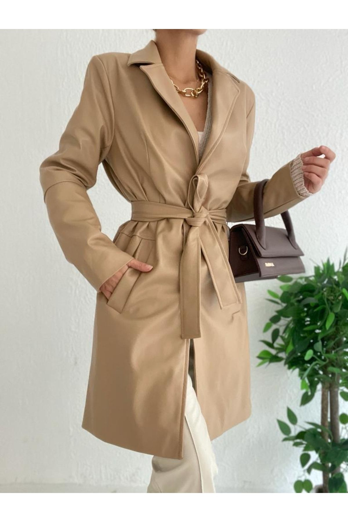 TALLY WEIJL Trench Coat Brown Fitted Trendyol