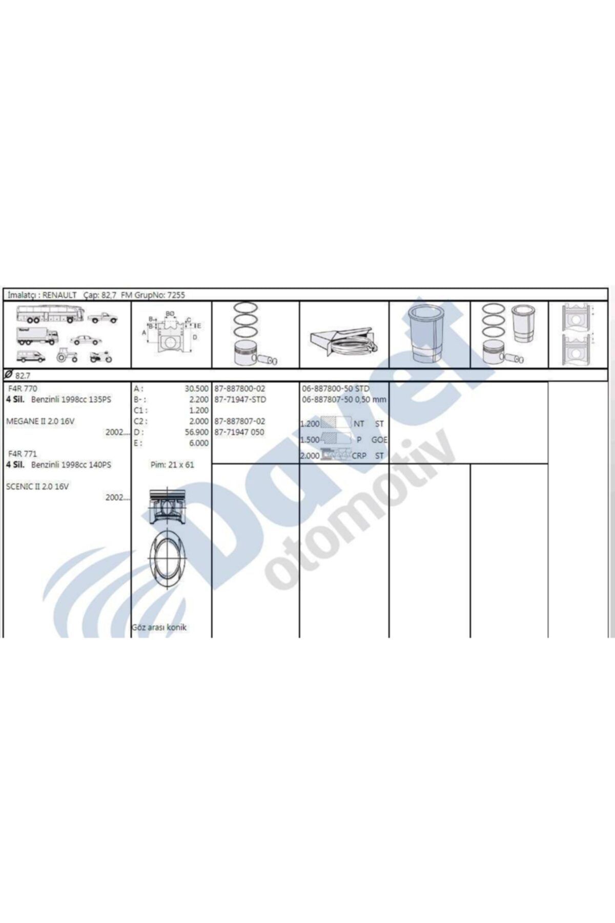 GOETZE Motor Segmanı Megane Iı-scenıc-laguna 2,0 16v F4r 82,70mm Std