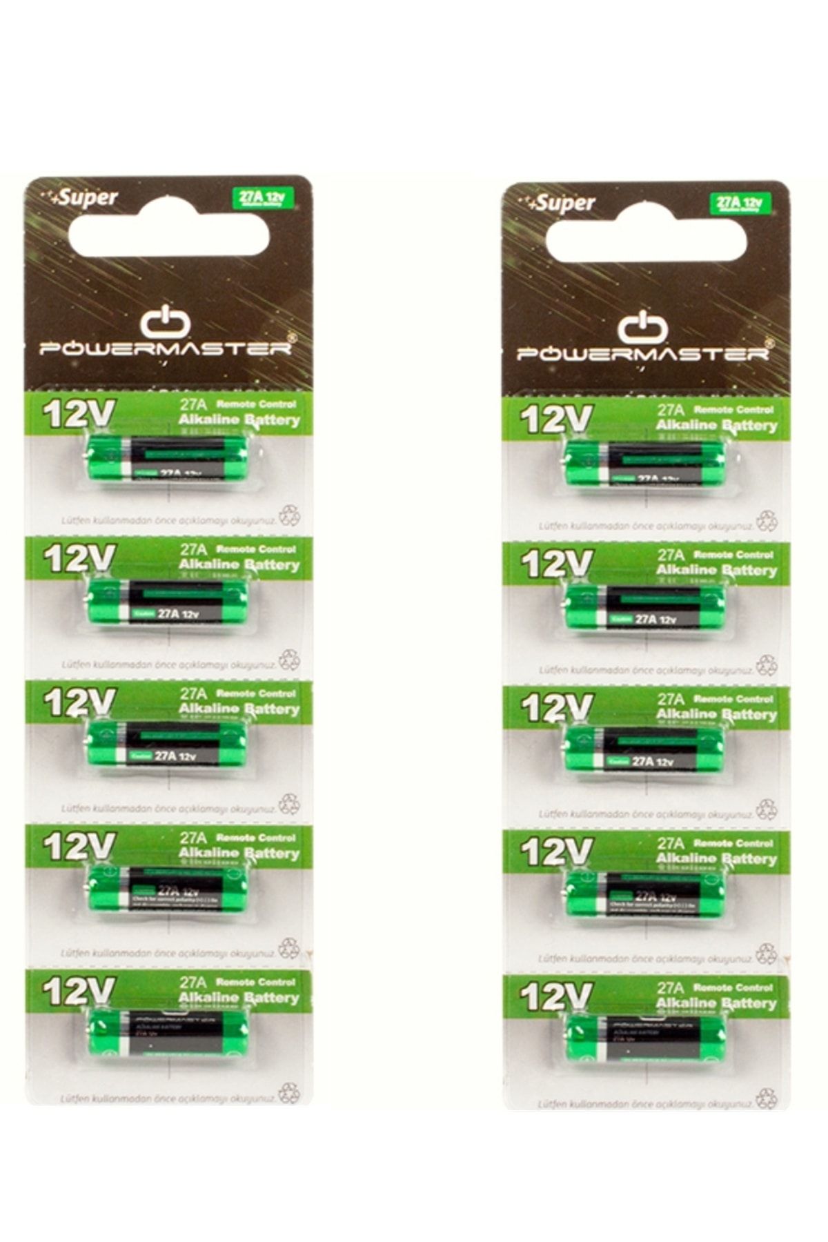 Powermaster 10 Adet 27a 12v Spesifik Pil 27a-c5 27a 12 Volt Alkalin Kısa Ince Kalem Alarm Kumandası Pili