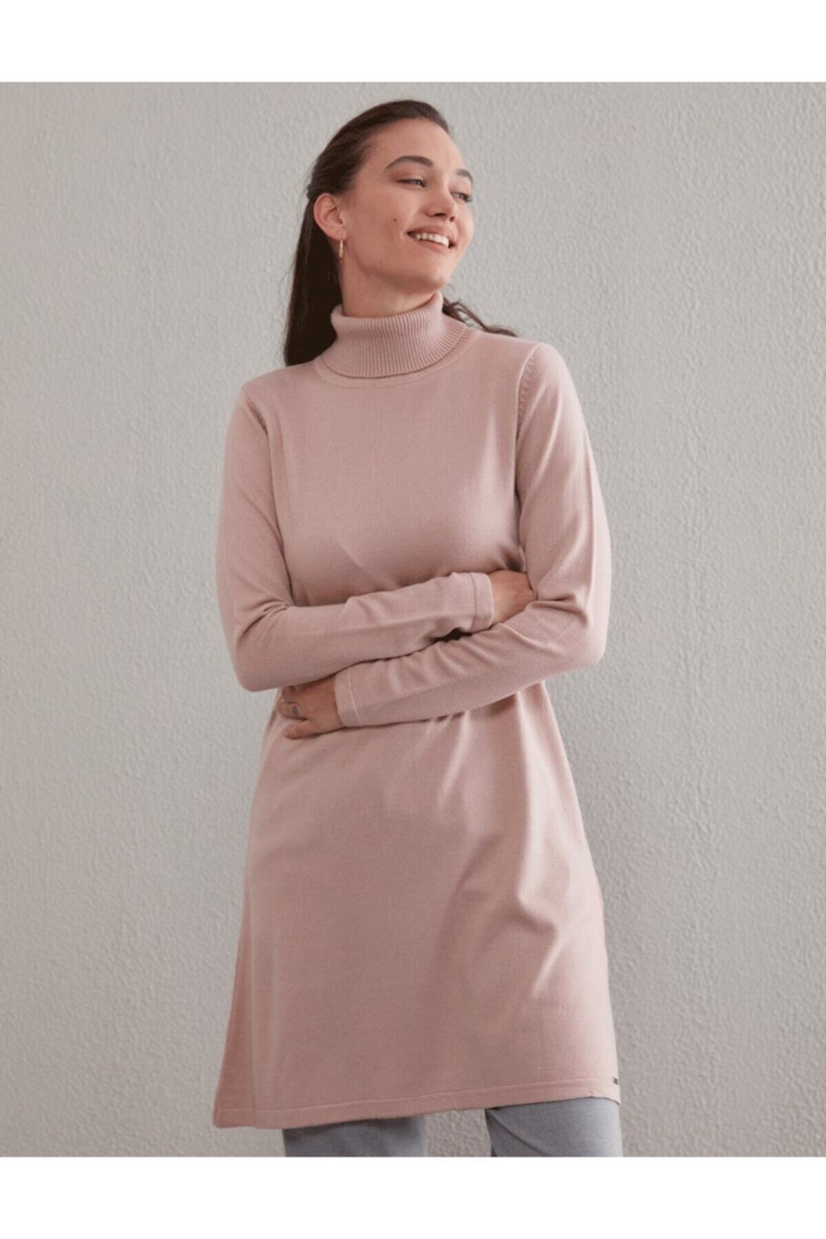 Kayra Basic Balıkçı Yaka Triko Tunik Pudra Sz Trk40