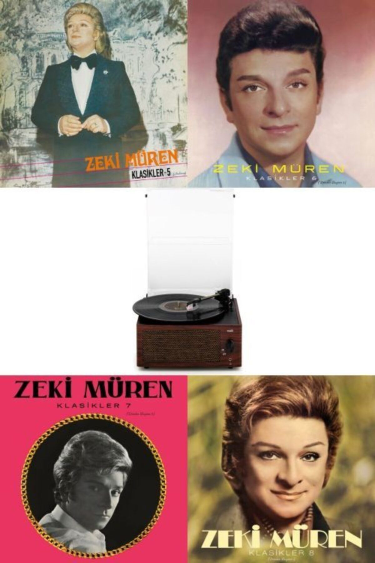 UygunSepet Bluetooth Özellikli 33.45.78 Devir Ahşap Retro Pikap Plakçalar -zeki Müren Klasikler 5-6-7-8 Plak