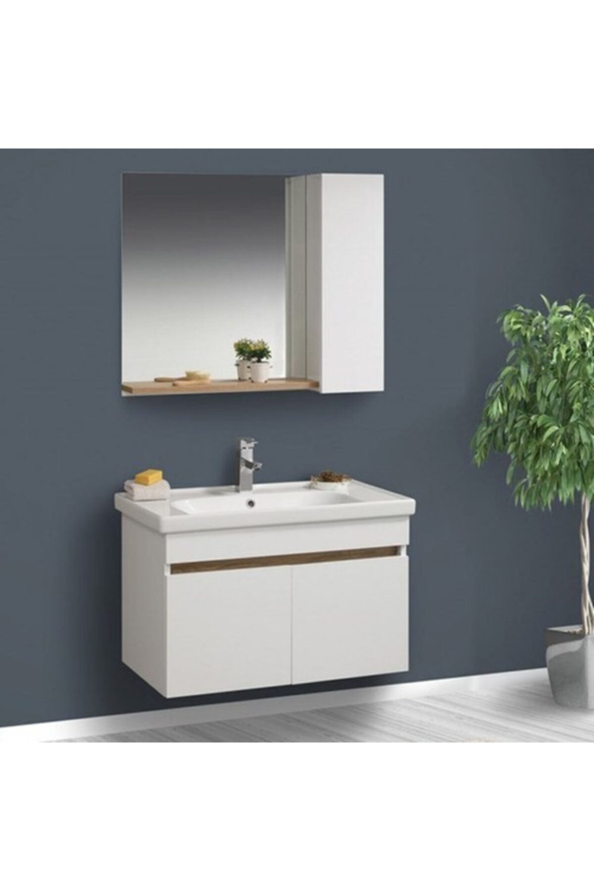 Tekoplus Beyaz Bella 80 cm Banyo Dolabı