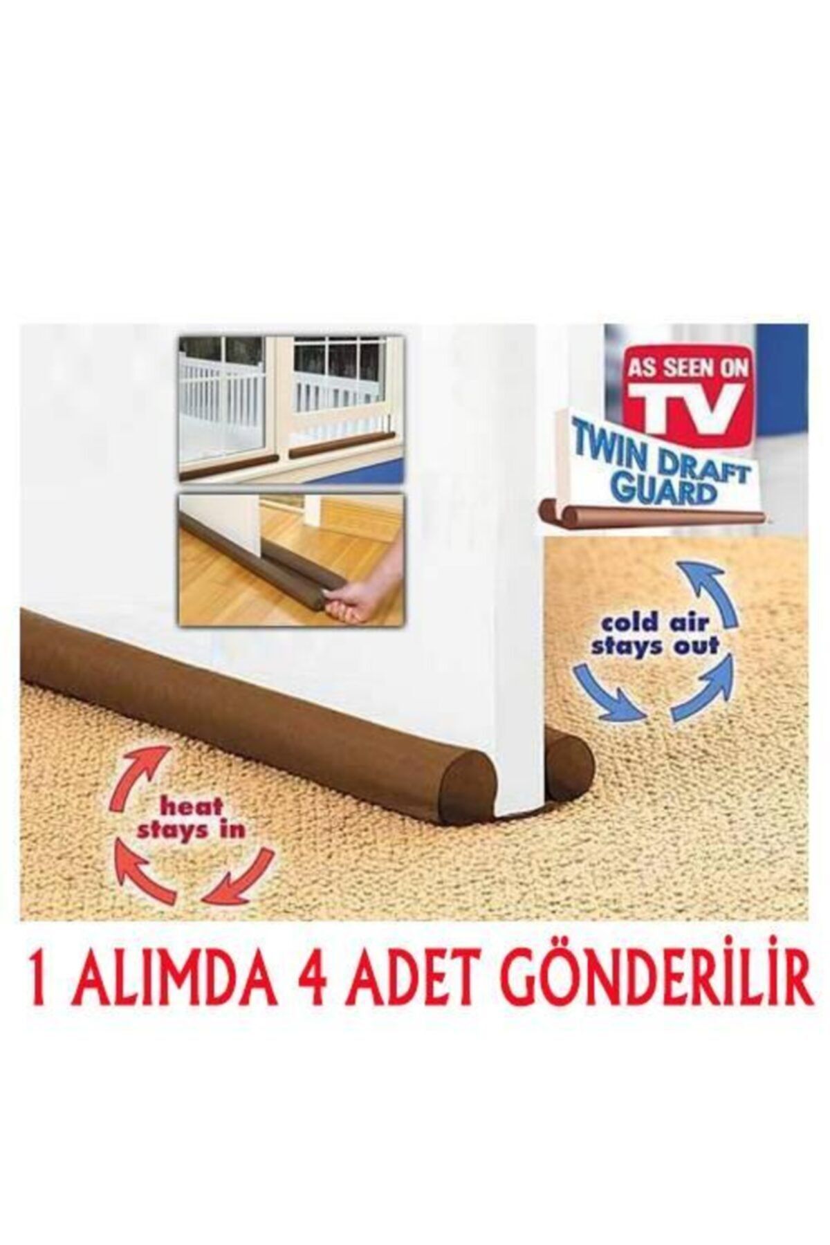 Erka 4 Adet Twin Draft Guard Çift Taraflı Kapı Altı Rüzgarlığı Soğuk Önleyici Isı Tamponu