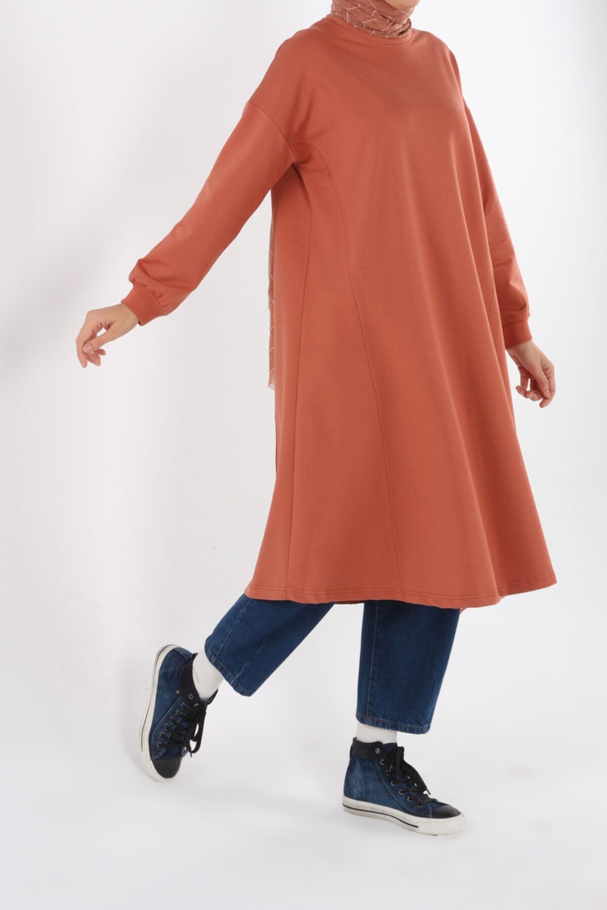 ALLDAY Soft Tarçın Kolları Ribanalı Basic Kloş Tunik