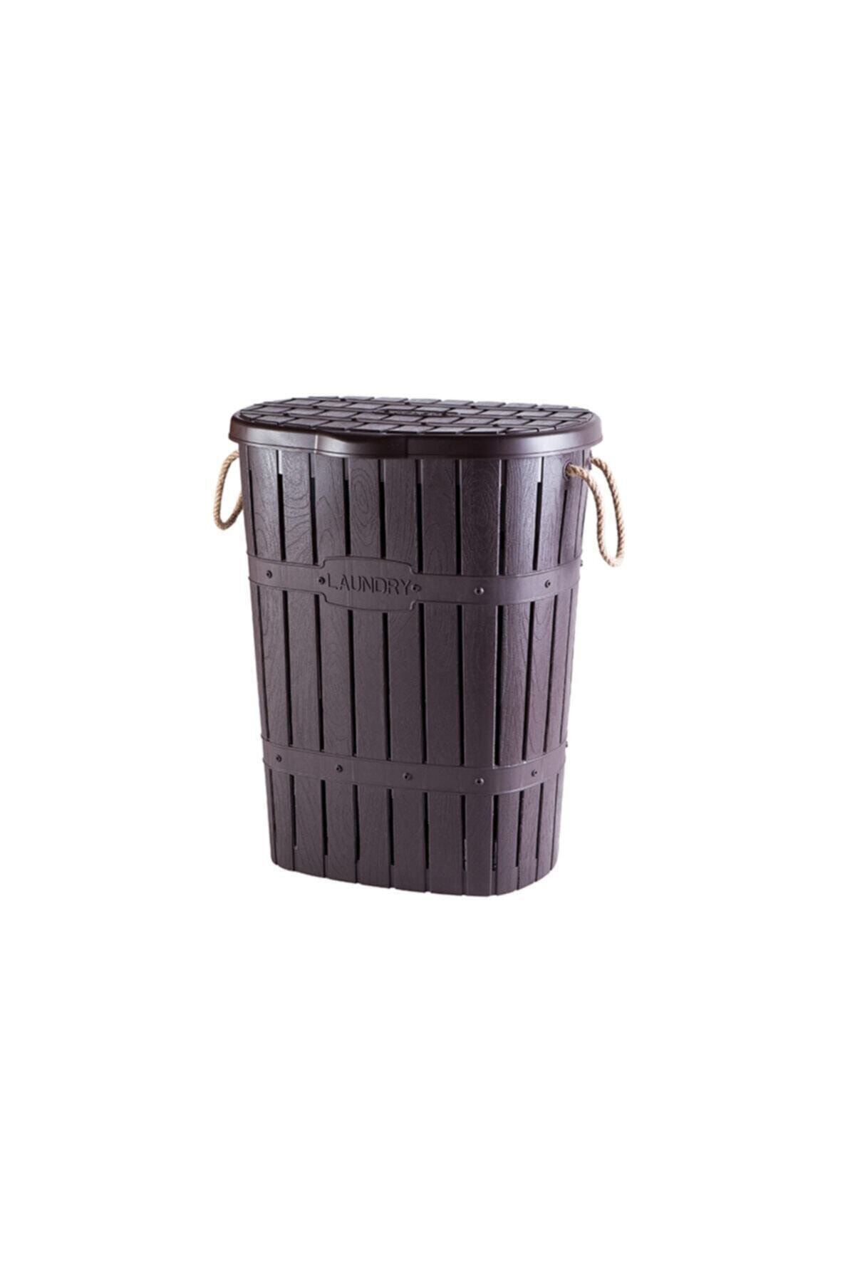 Violet Mürdüm Bambu Halatlı Kirli Çamaşır Sepeti