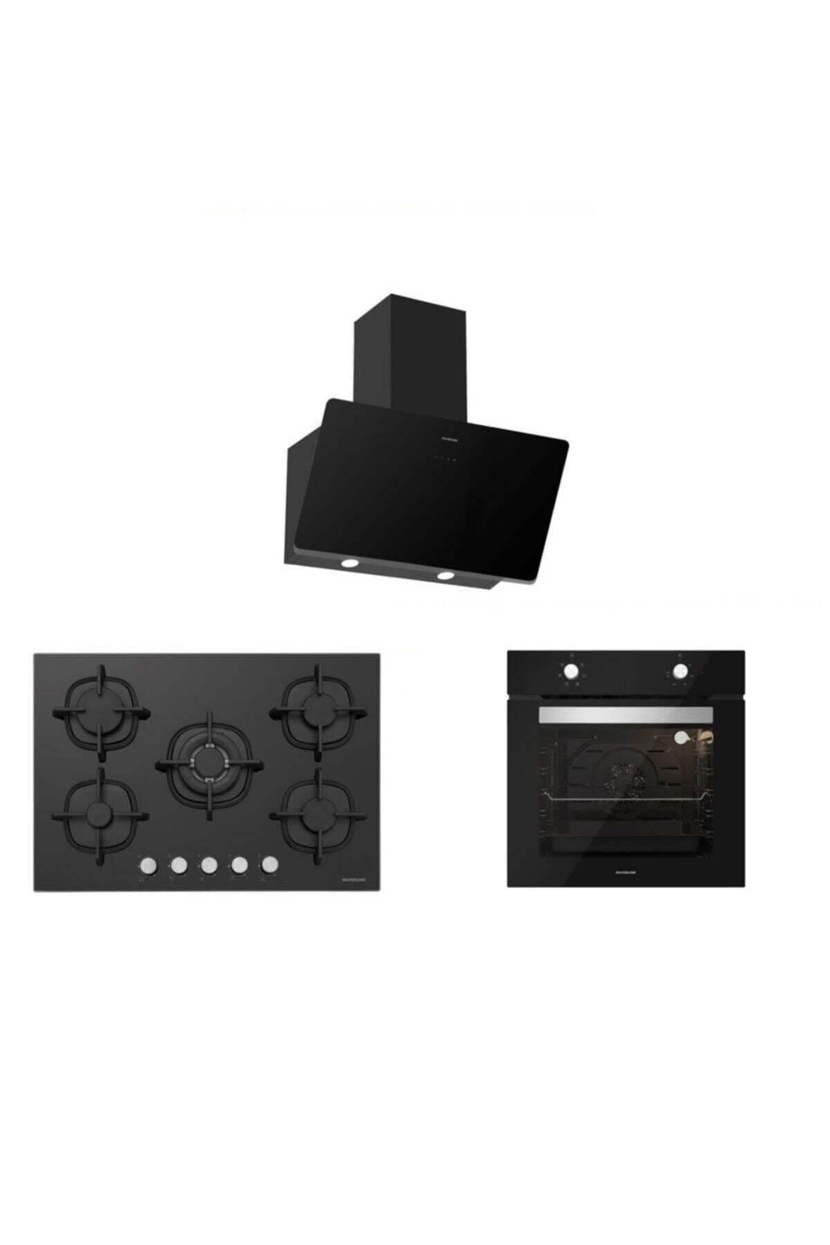 Silverline Siyah Cam Ankastre Set (3457 Soho 60+cs5364b01+bo6501b01)