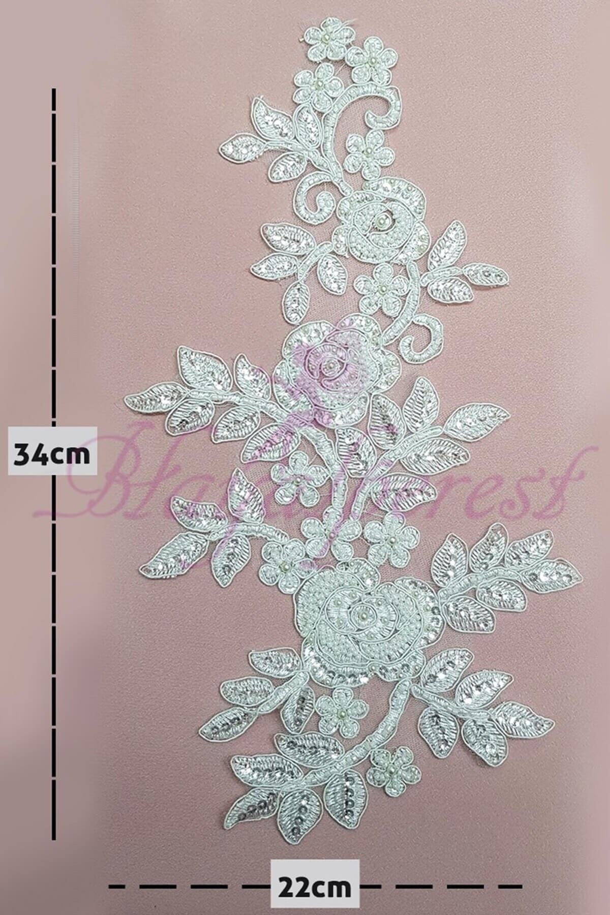 Hayalperest boncuk Beyaz Boncuk Işlemeli Parça Güpür Dantel